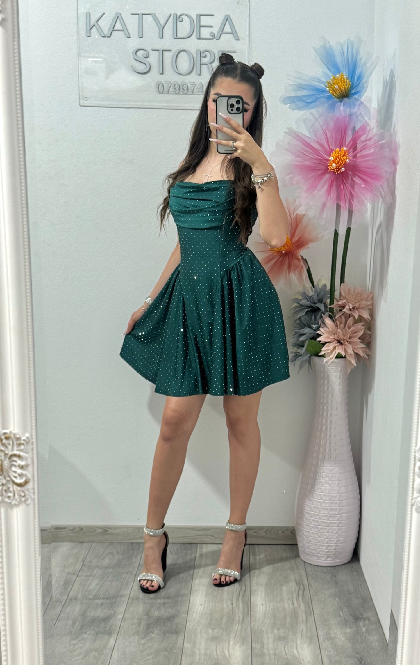 Rochie cu cristale ștanțate verde Ginny