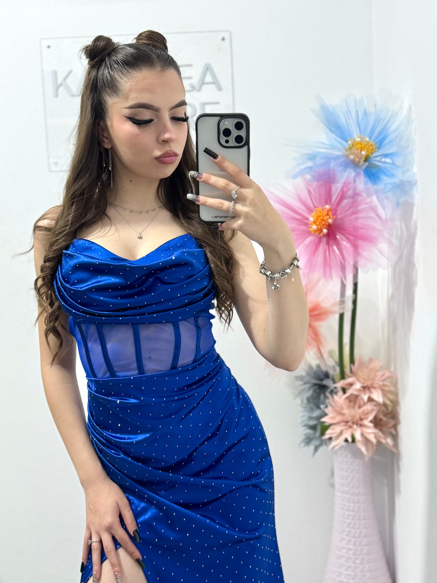 Rochie elegantă cu corset albastru electric Alice