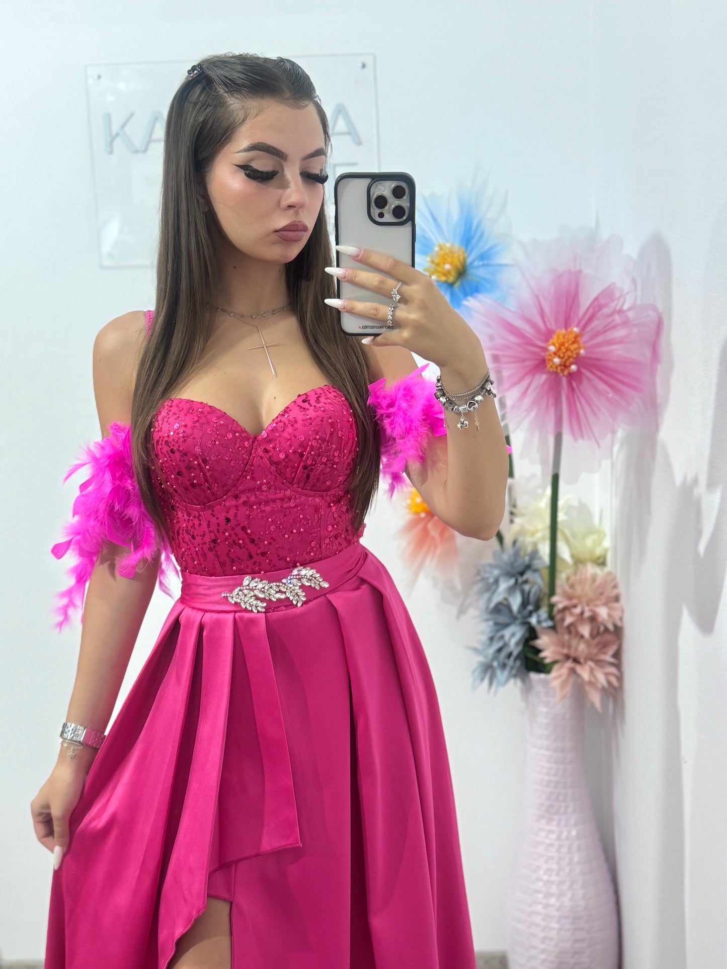 Rochie lungă cu paiete Pinko fucsia