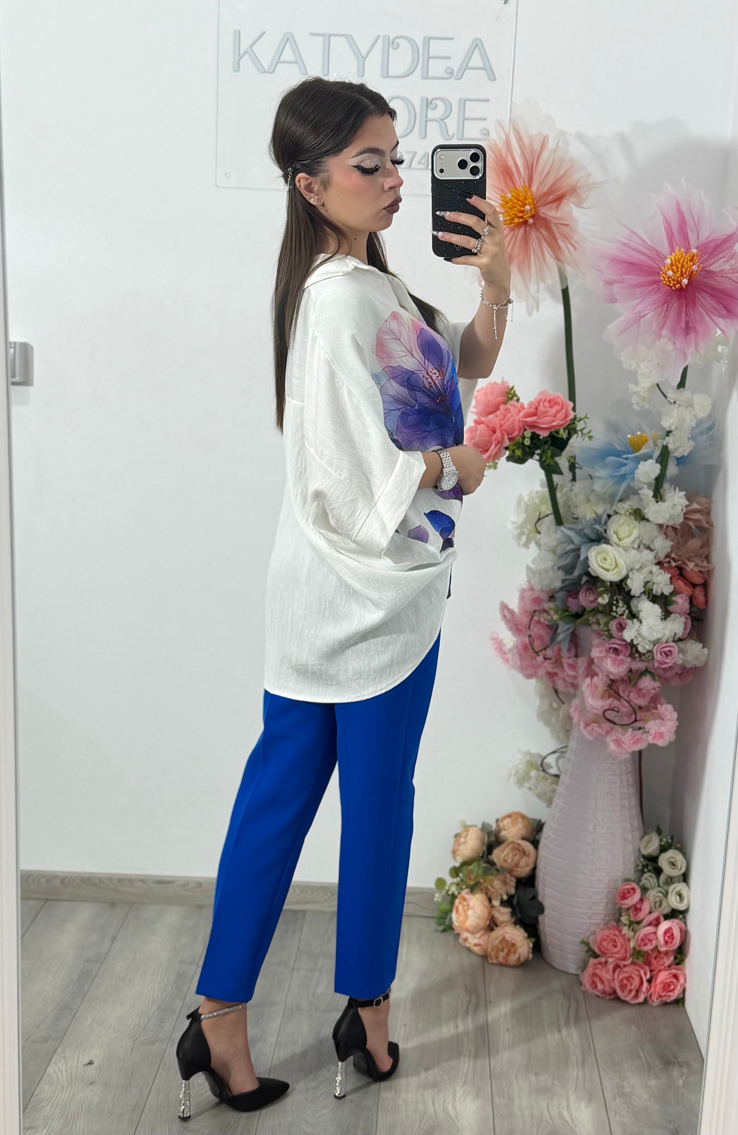 Cămașă din în cu imprimeu albastru violet ELIZA