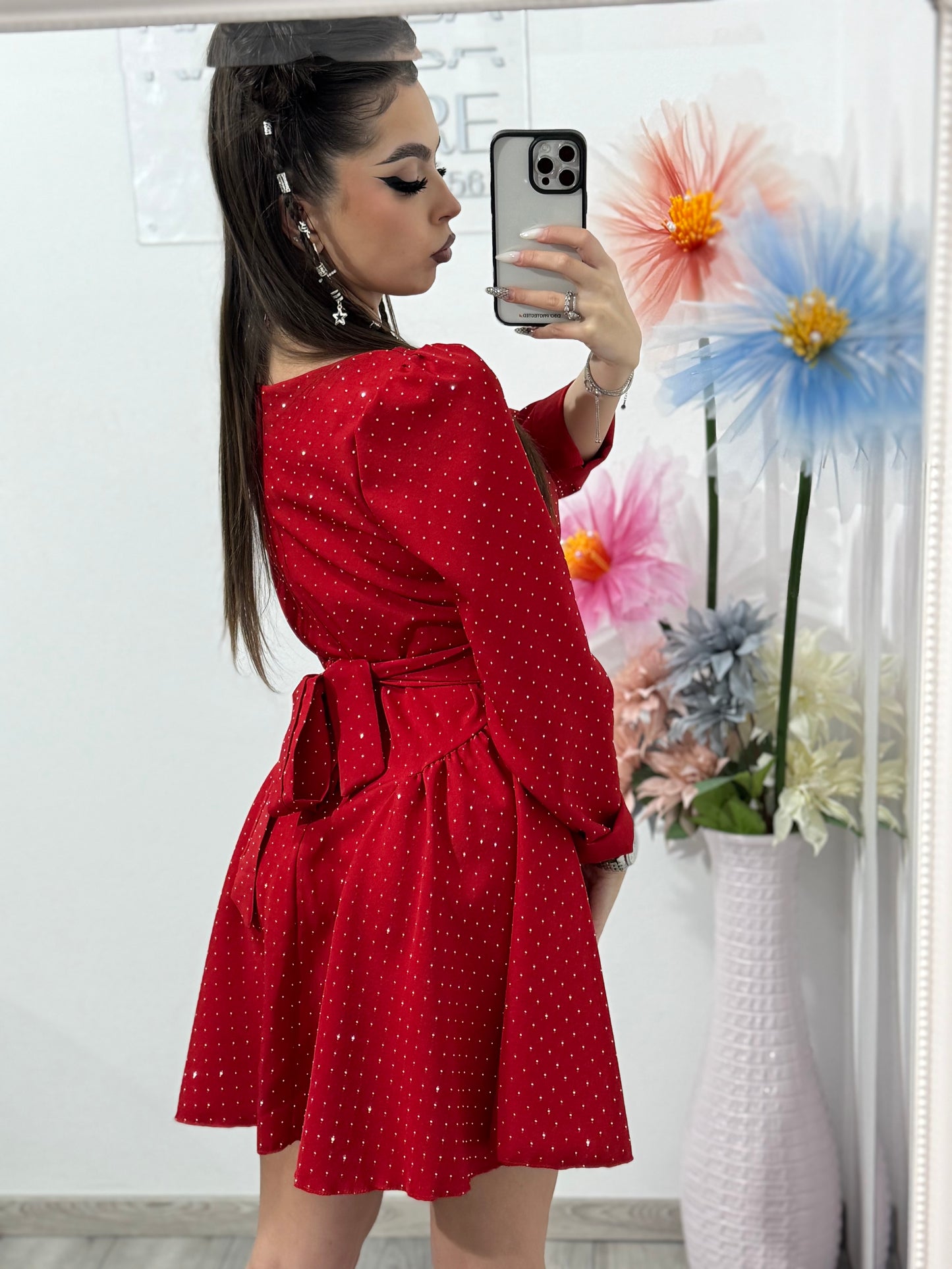 Rochie roșie cu cristale ștanțate EVA