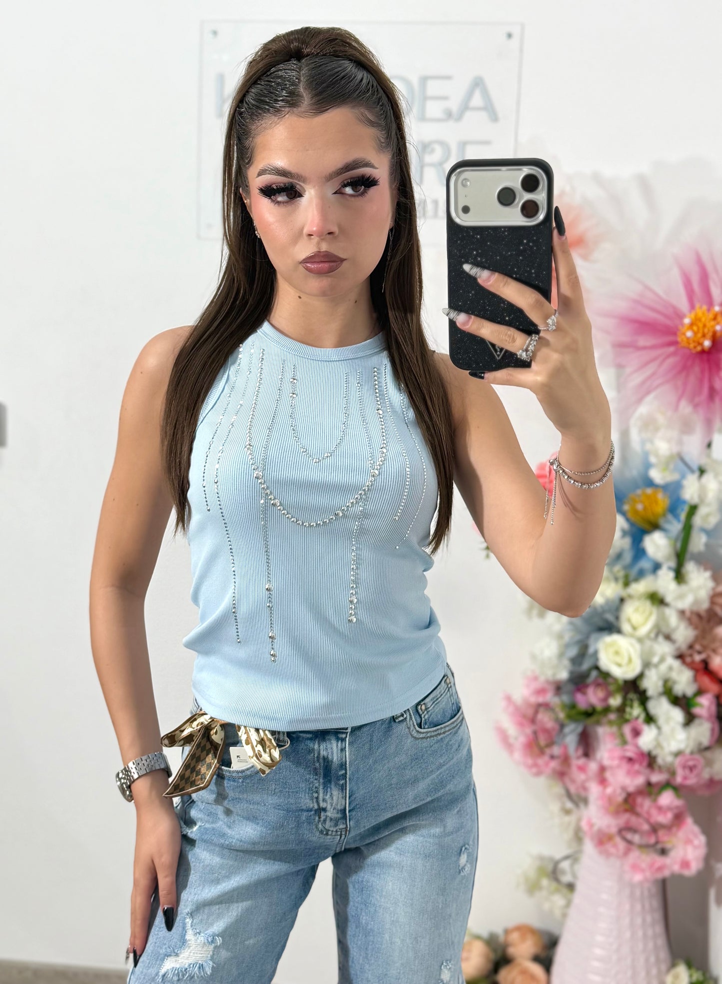 Top blue accesorizat PAULA