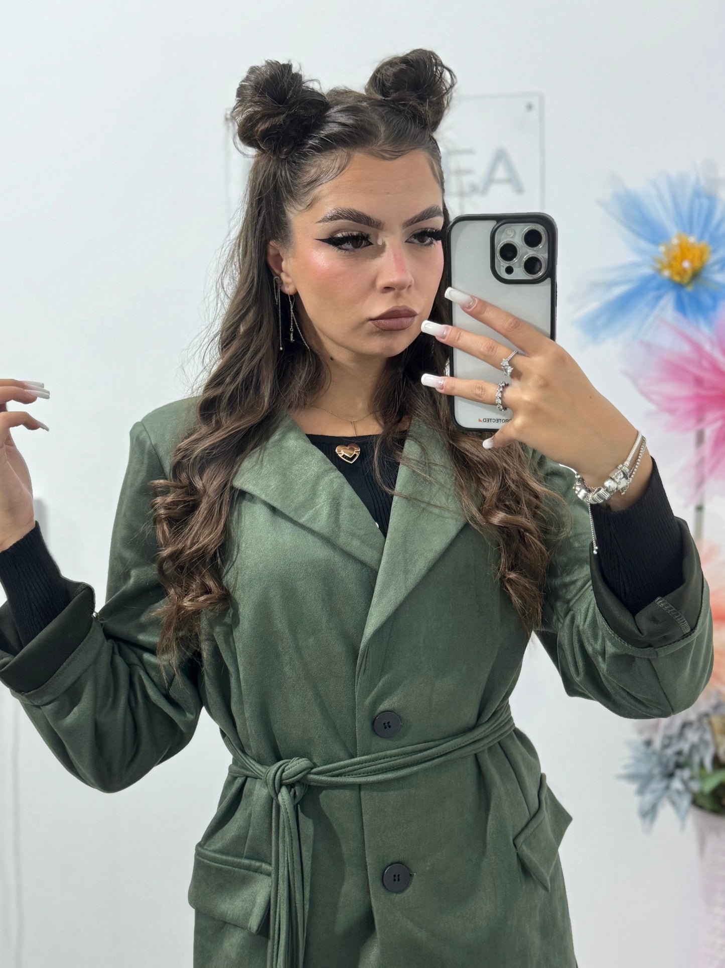 Geacă din piele întoarsă cu corset Delia vernil