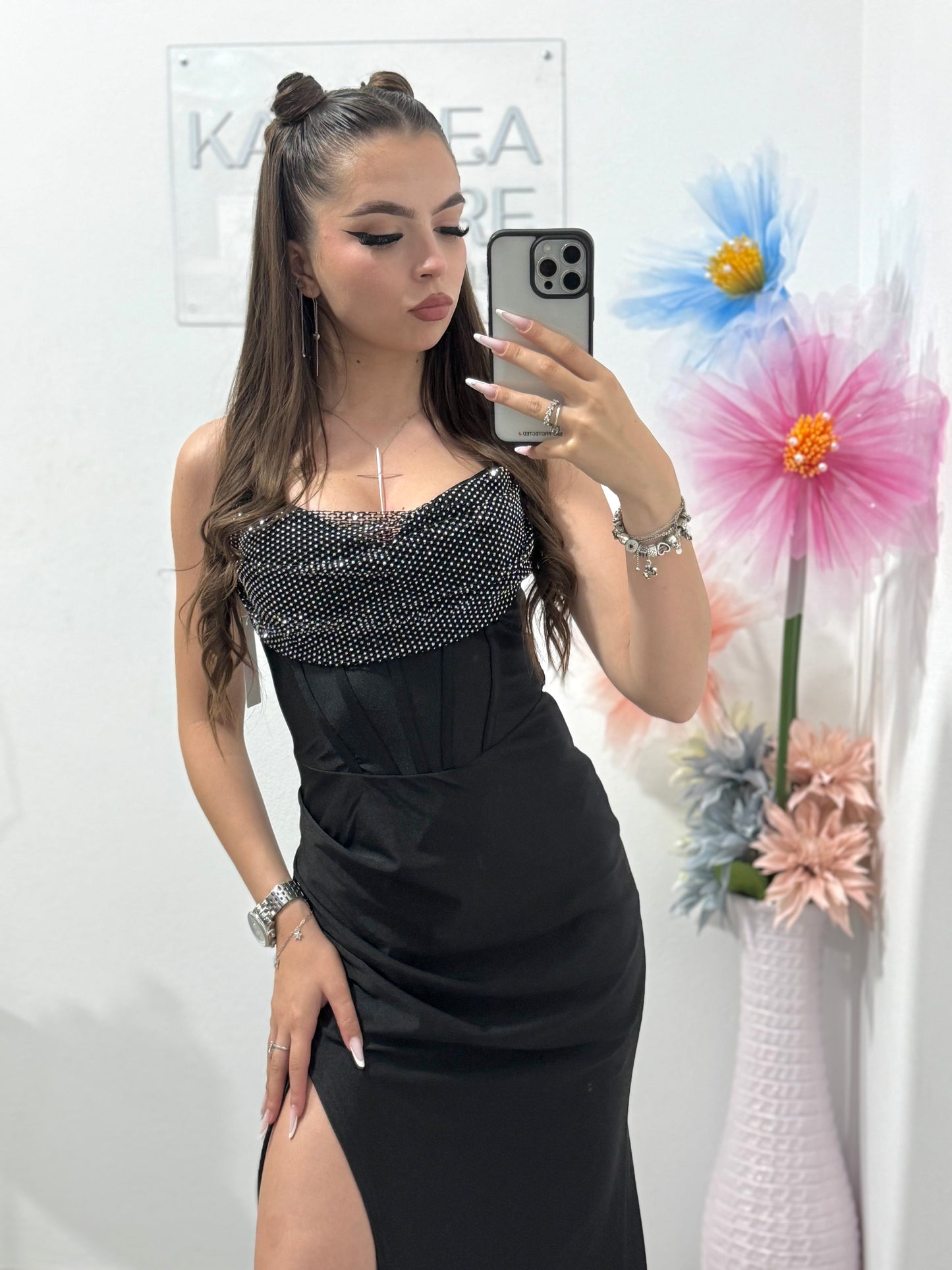Rochie elegantă cu cristale neagră Katherine