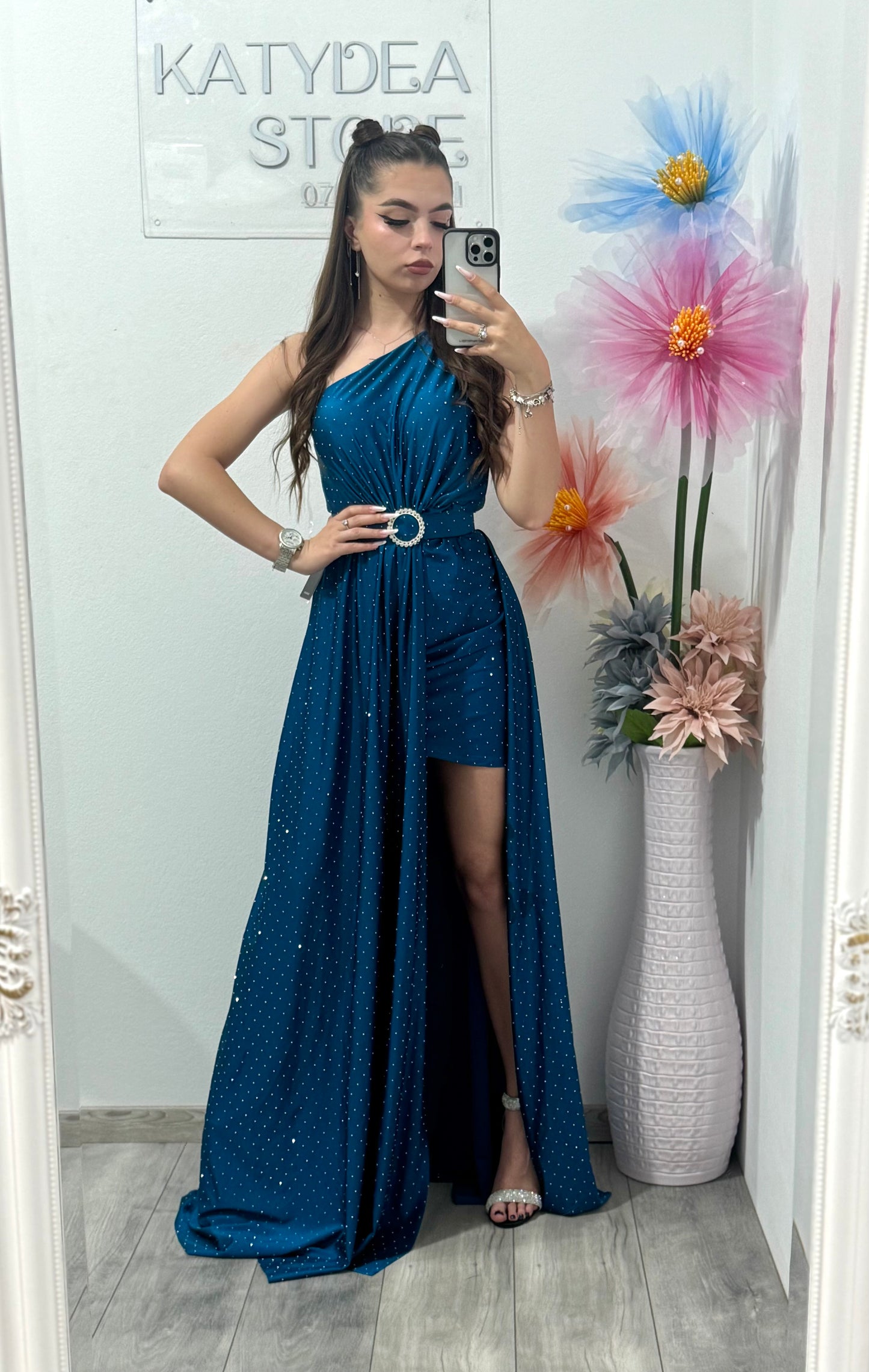 Rochie elegantă cu cristale turcoaz Cleopatra