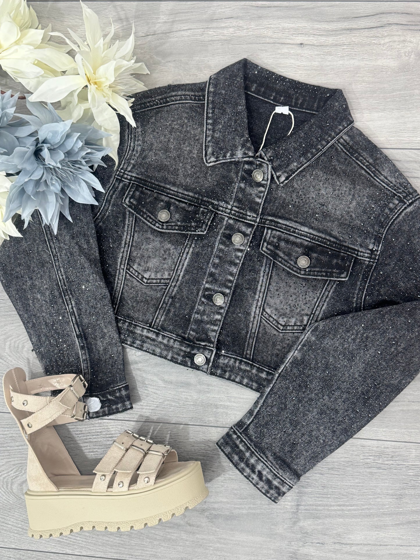 Geacă din denim cu cristale ștanțate grey Lorena