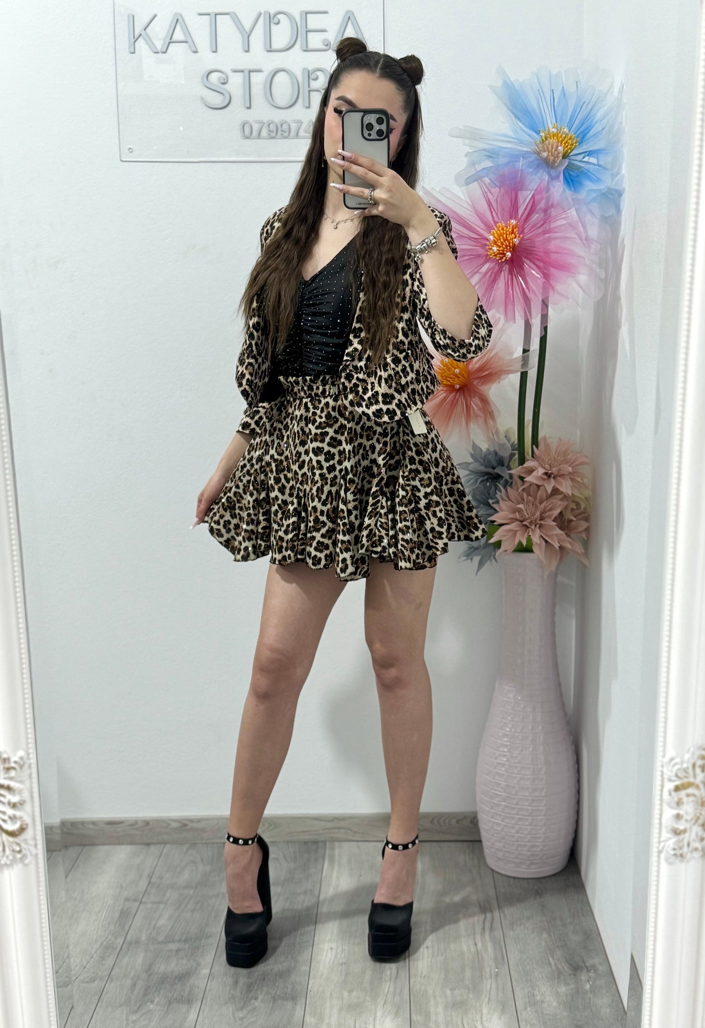 Compleu elegant cu cristale animal print Denisse