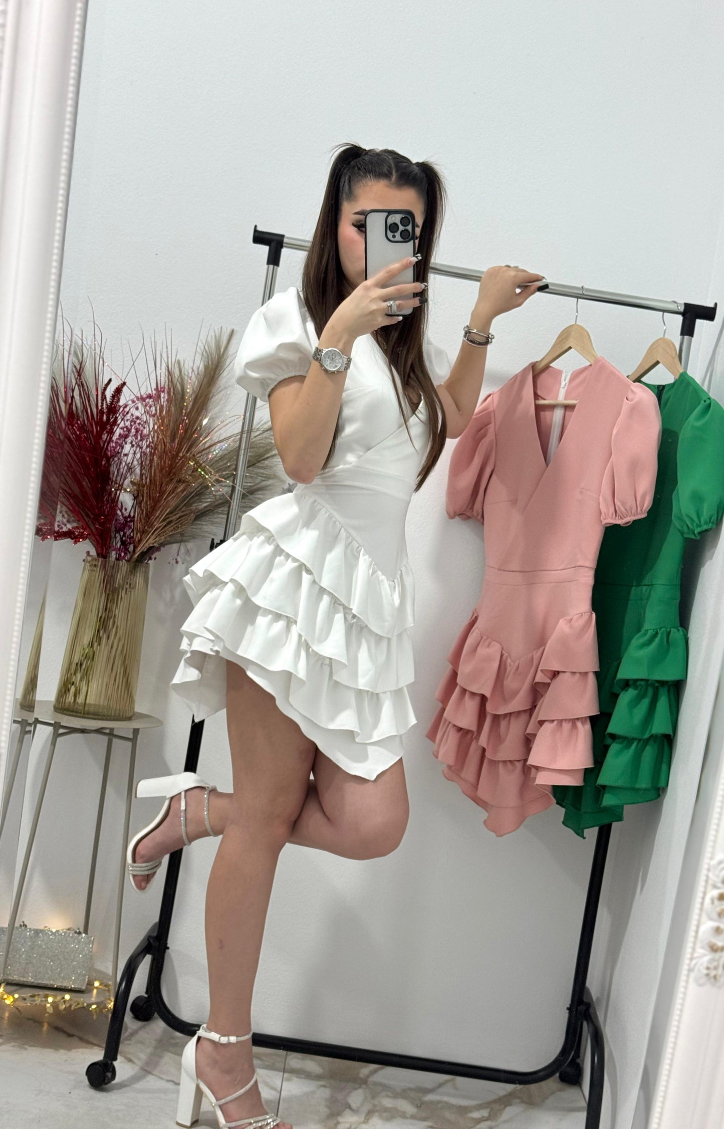 Rochie cu 3 volane din crep Ana-Sofia