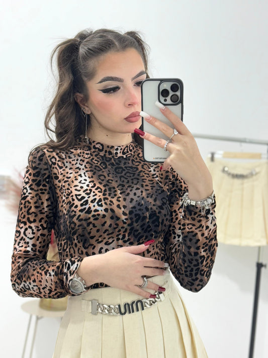 Body dantela cu imprimeu leopard