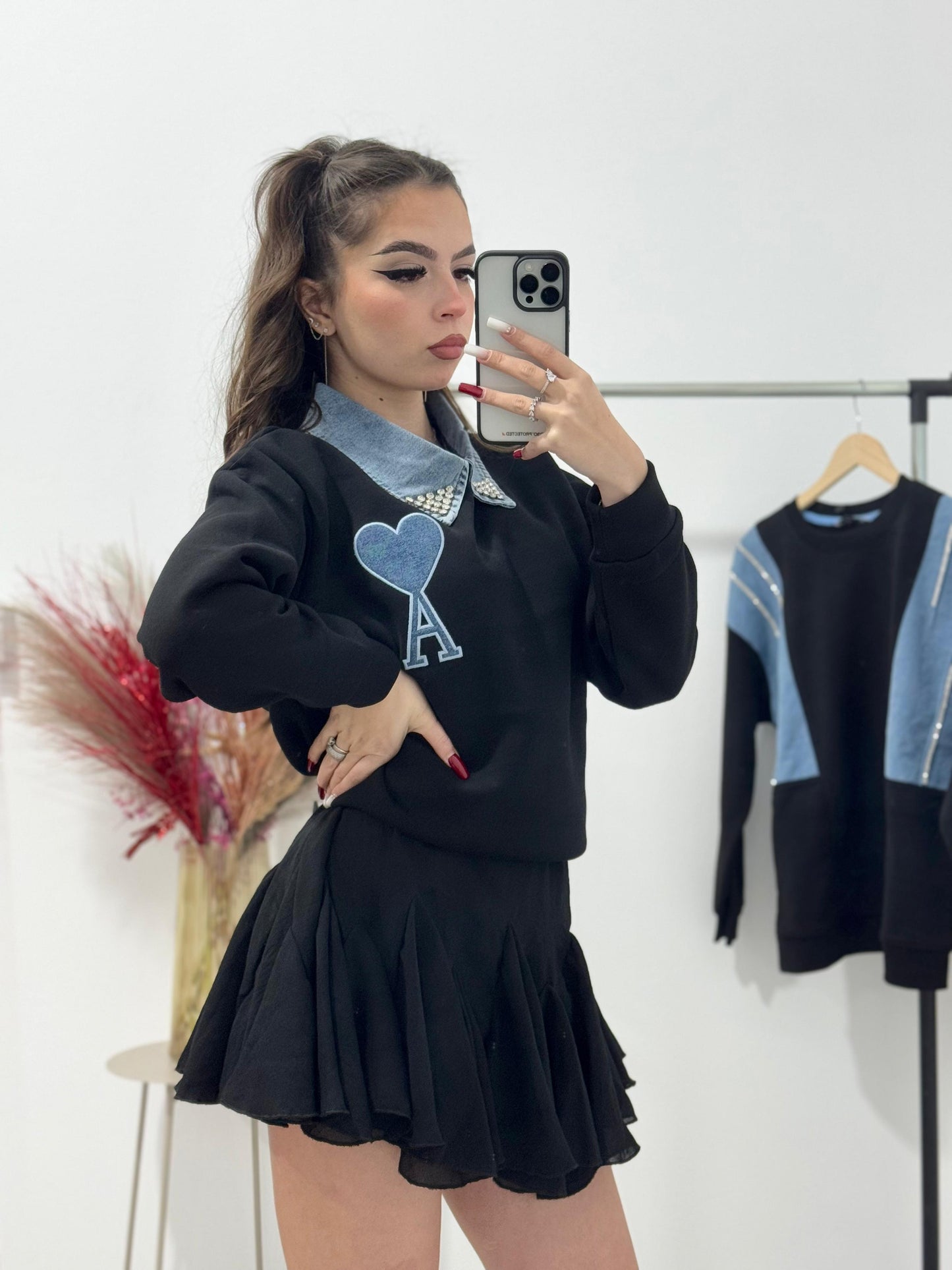 Bluza cu inserate de jeans Ana