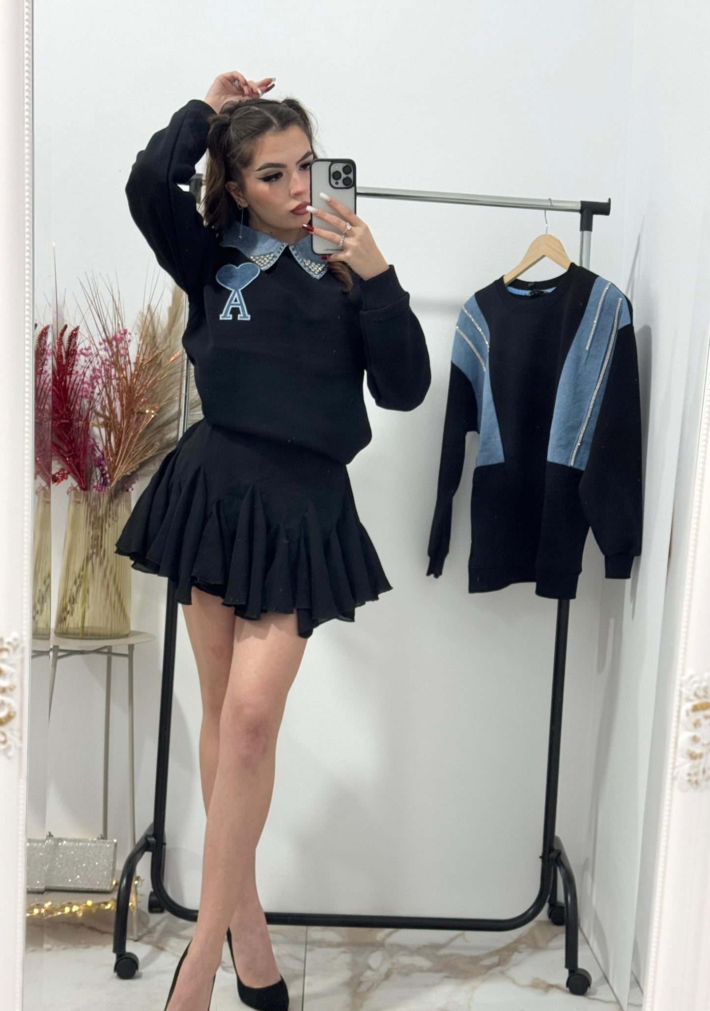 Bluza cu inserate de jeans Ana