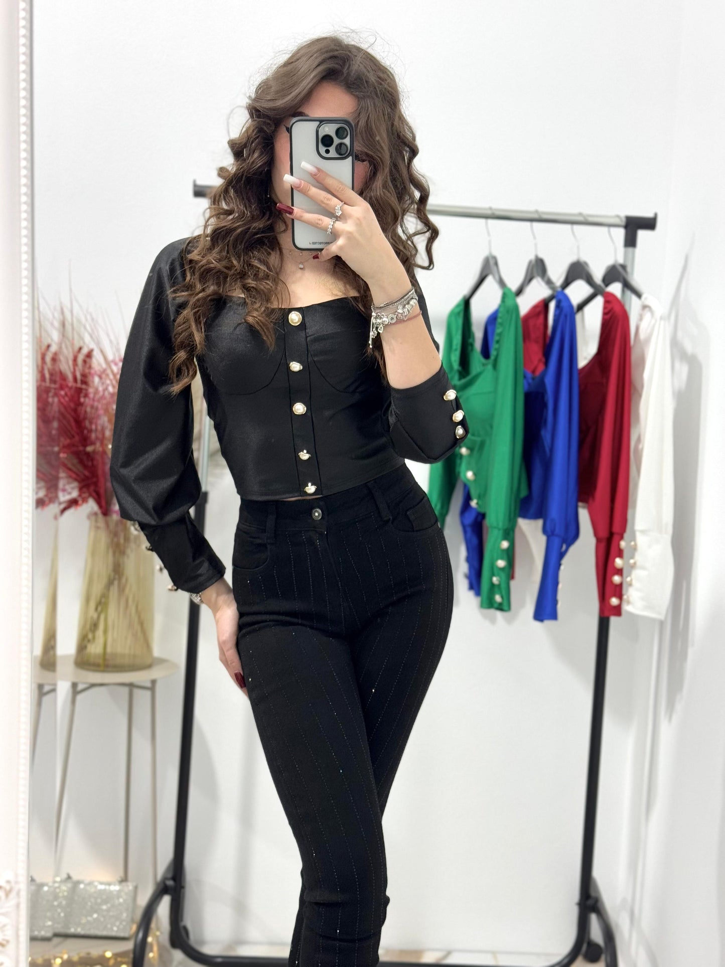 Blugi negri skinny cu cristale