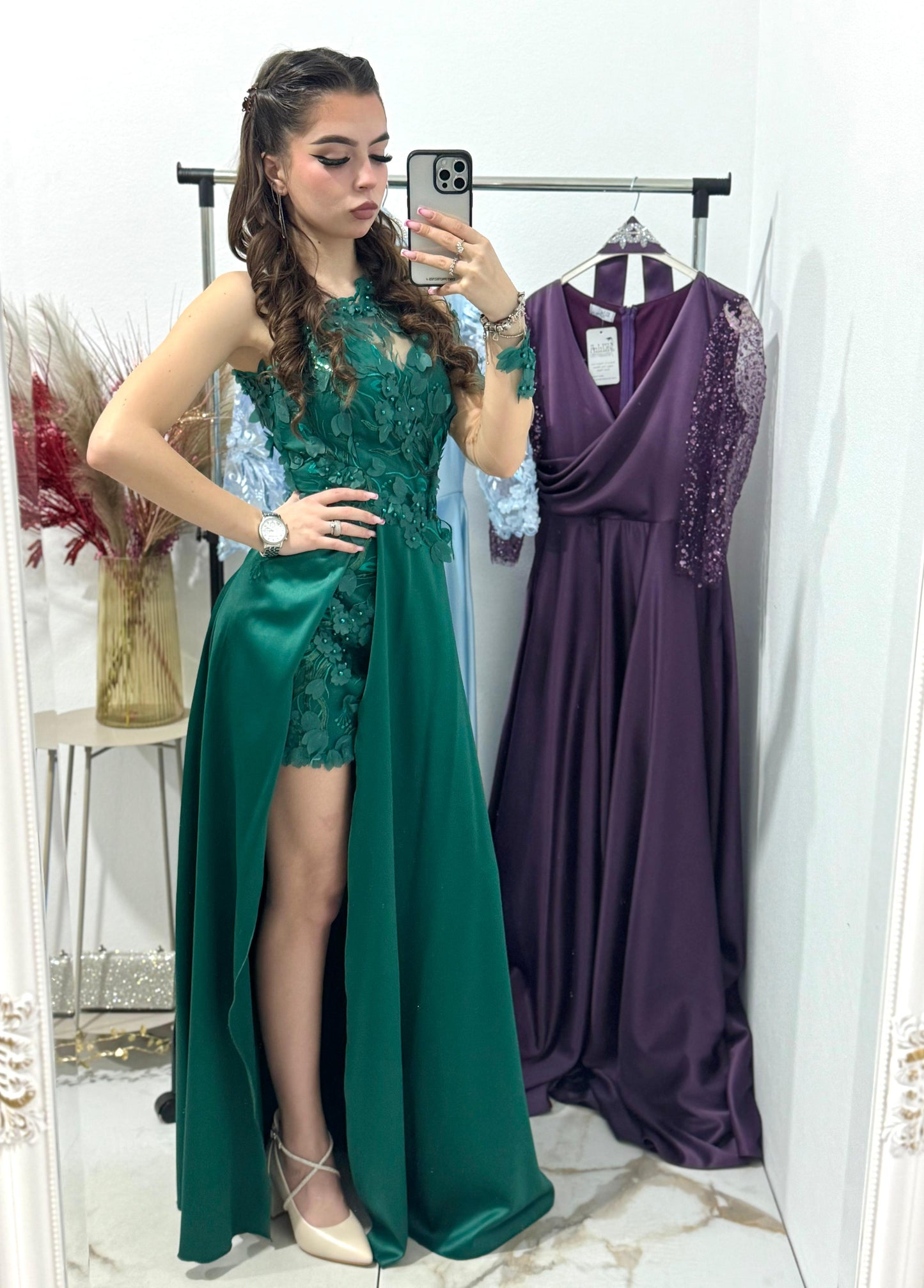 Rochie verde cu dantela 3D Narcisa