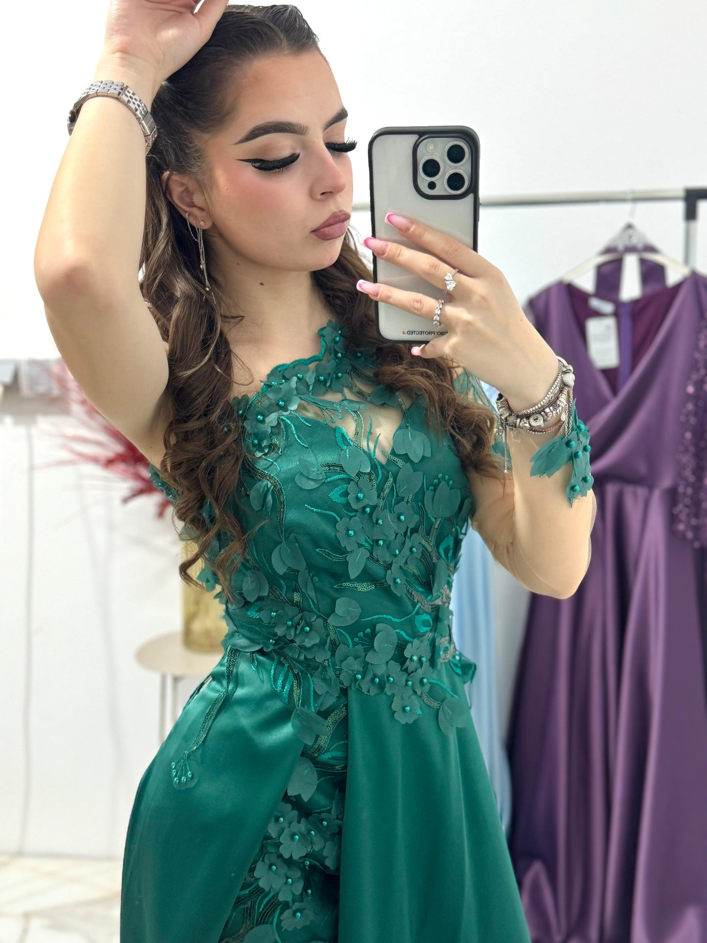 Rochie verde cu dantela 3D Narcisa