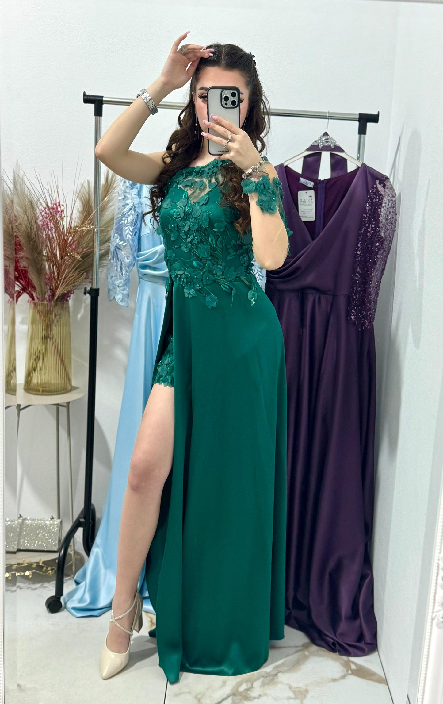 Rochie verde cu dantela 3D Narcisa