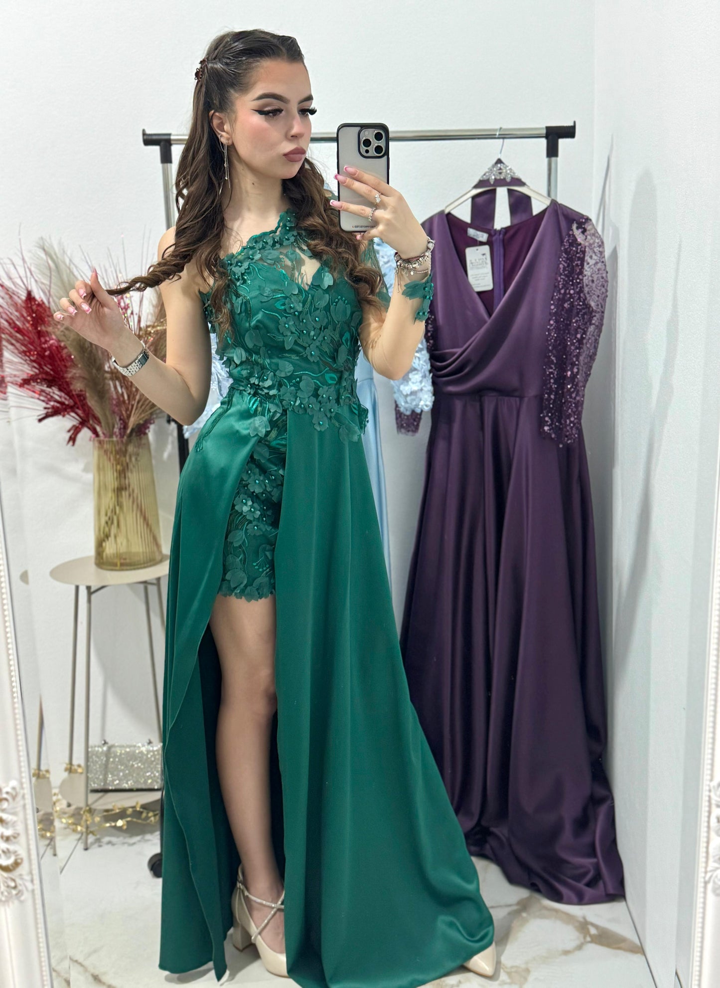 Rochie verde cu dantela 3D Narcisa