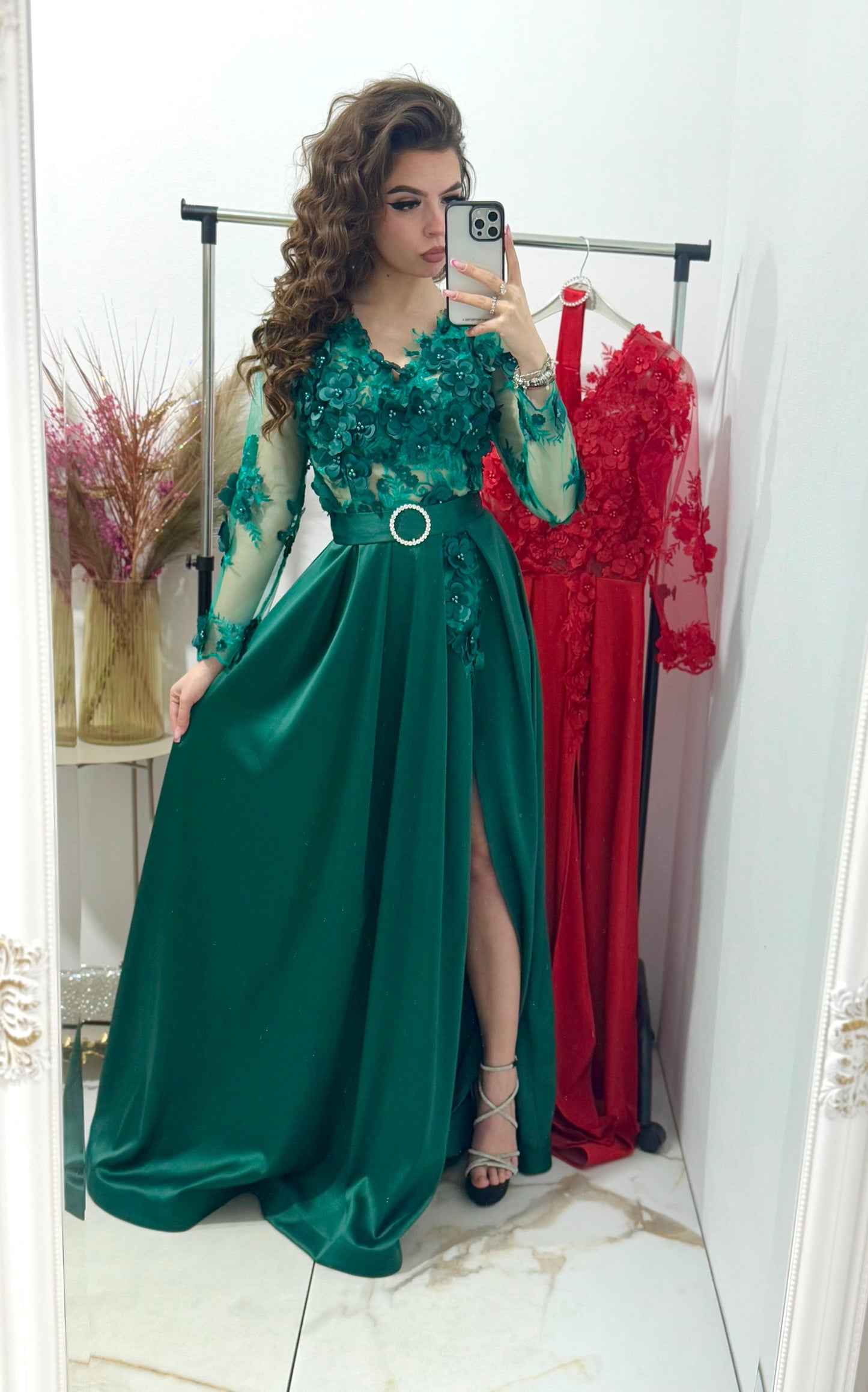 Rochie lunga Adelline cu dantela 3D