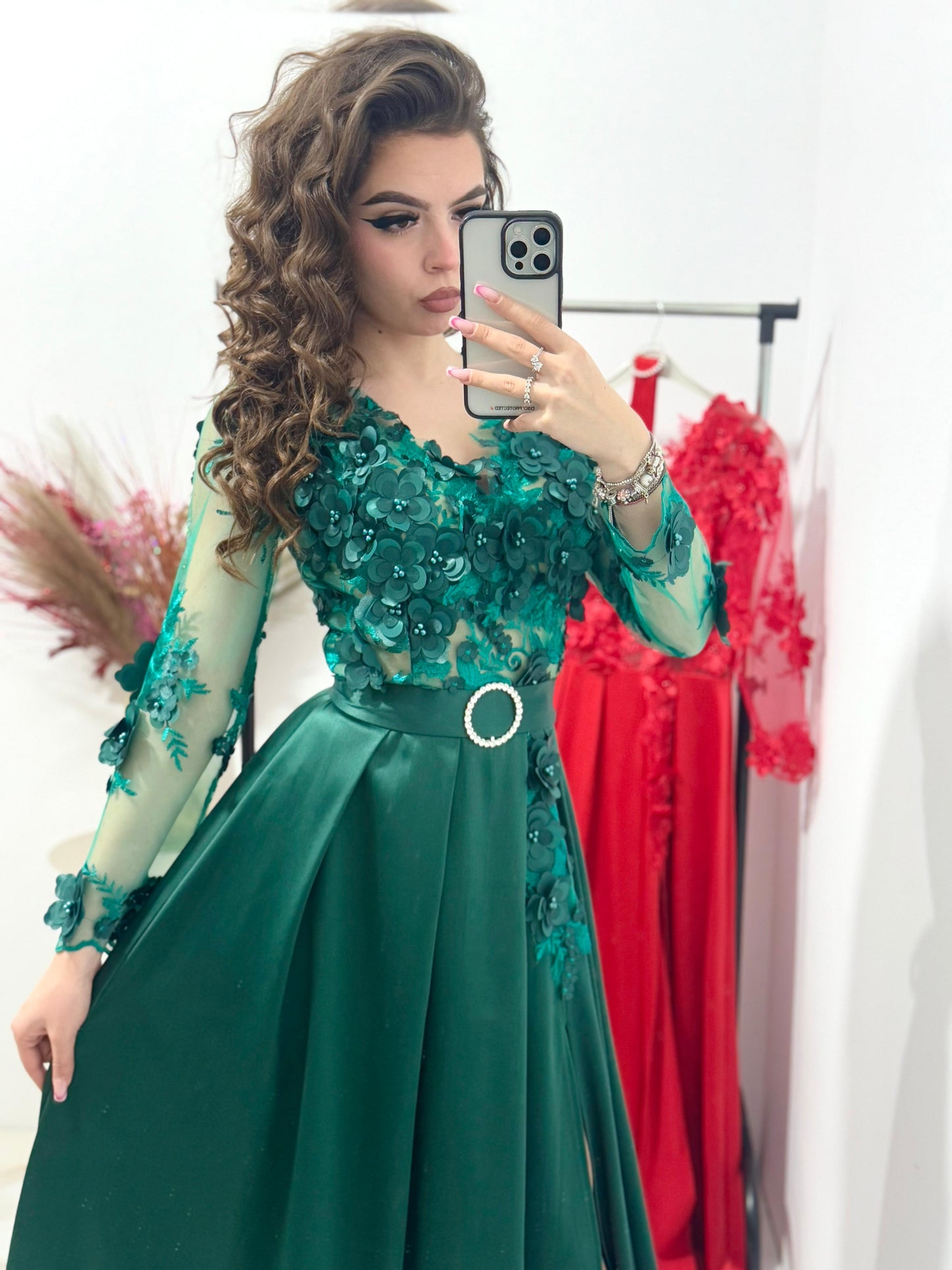 Rochie lunga Adelline cu dantela 3D