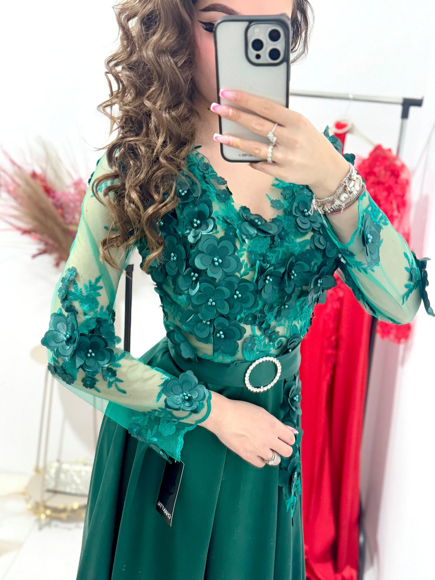 Rochie lunga Adelline cu dantela 3D