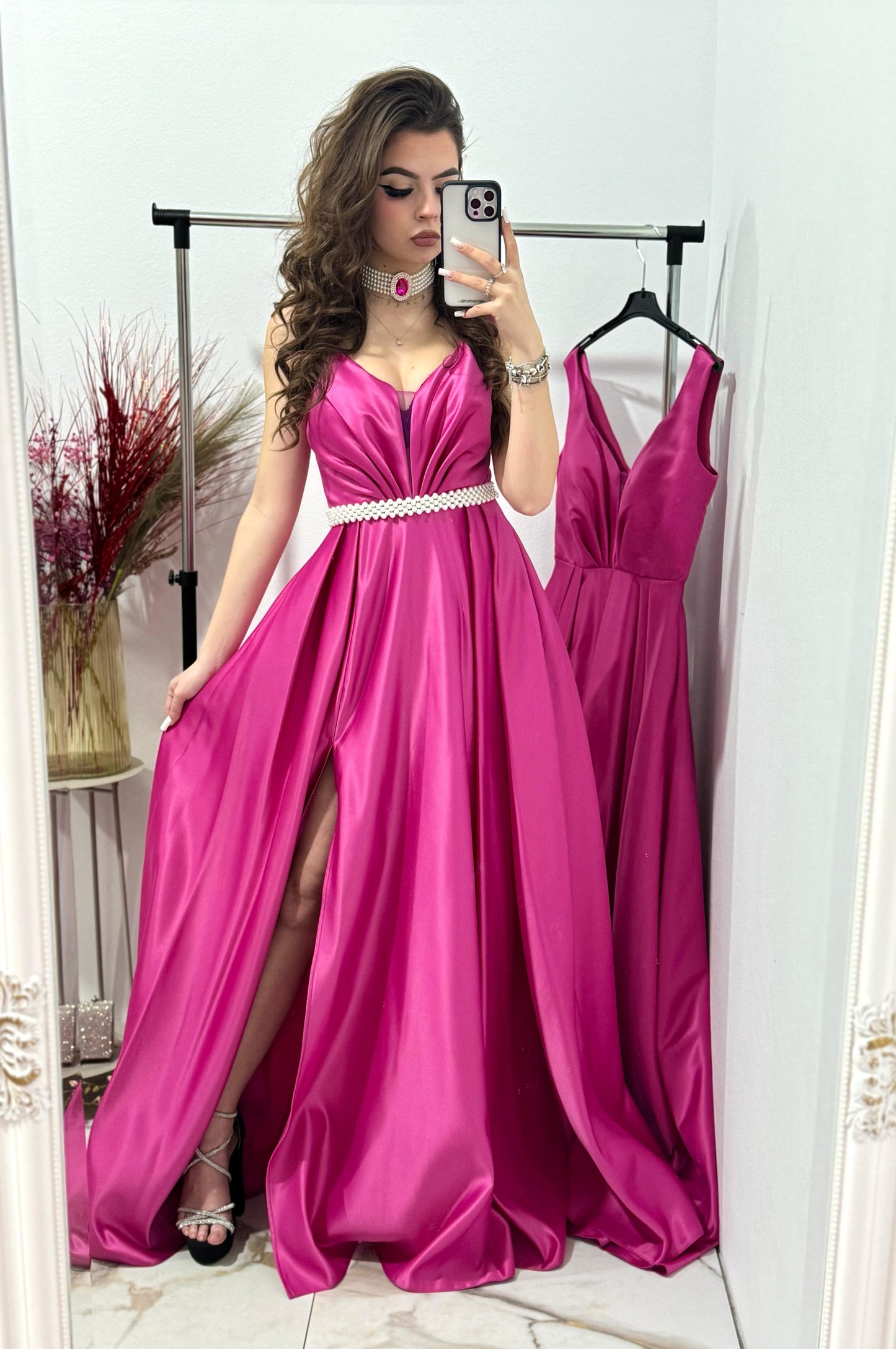 Rochie lunga fucsia din tafta Janice