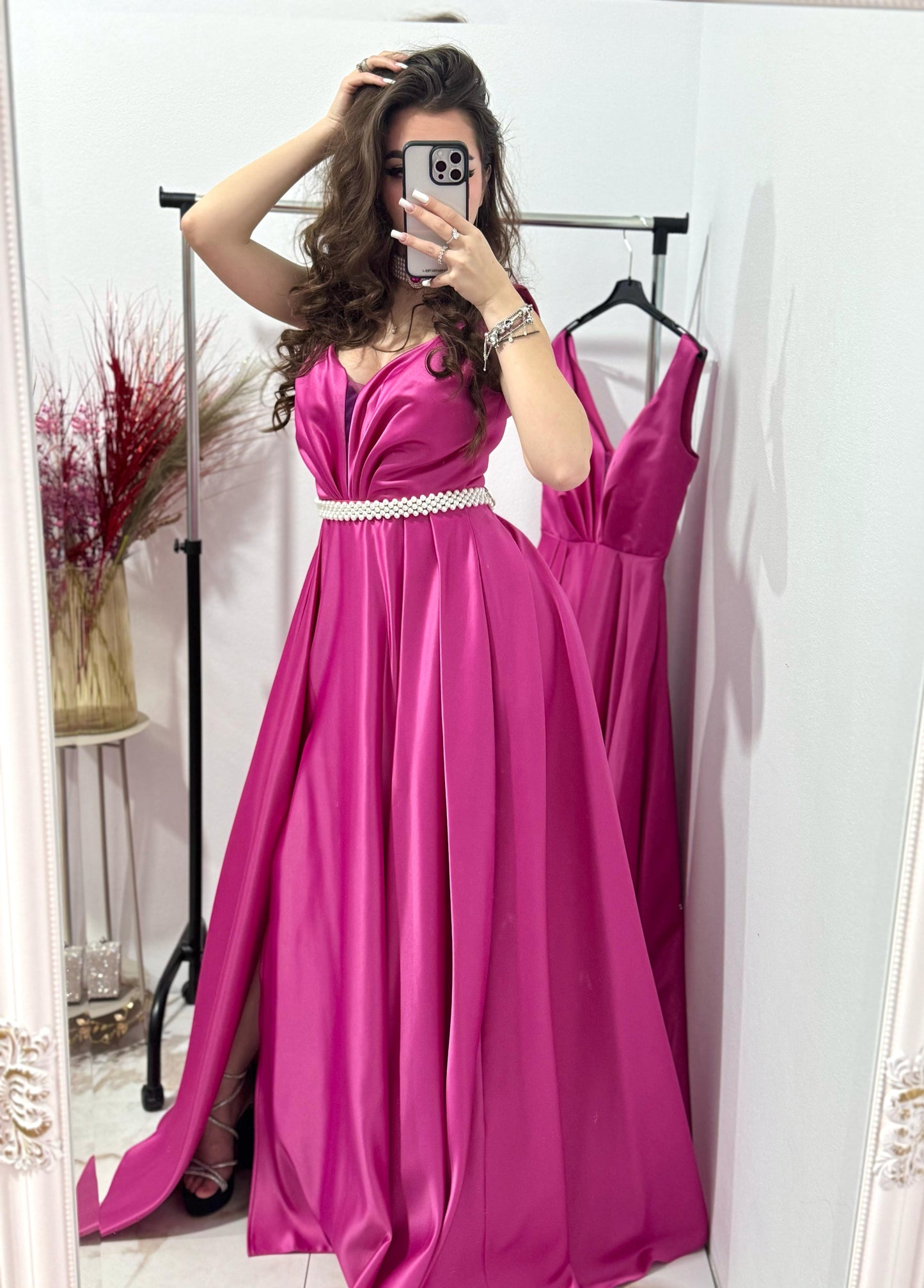 Rochie lunga fucsia din tafta Janice