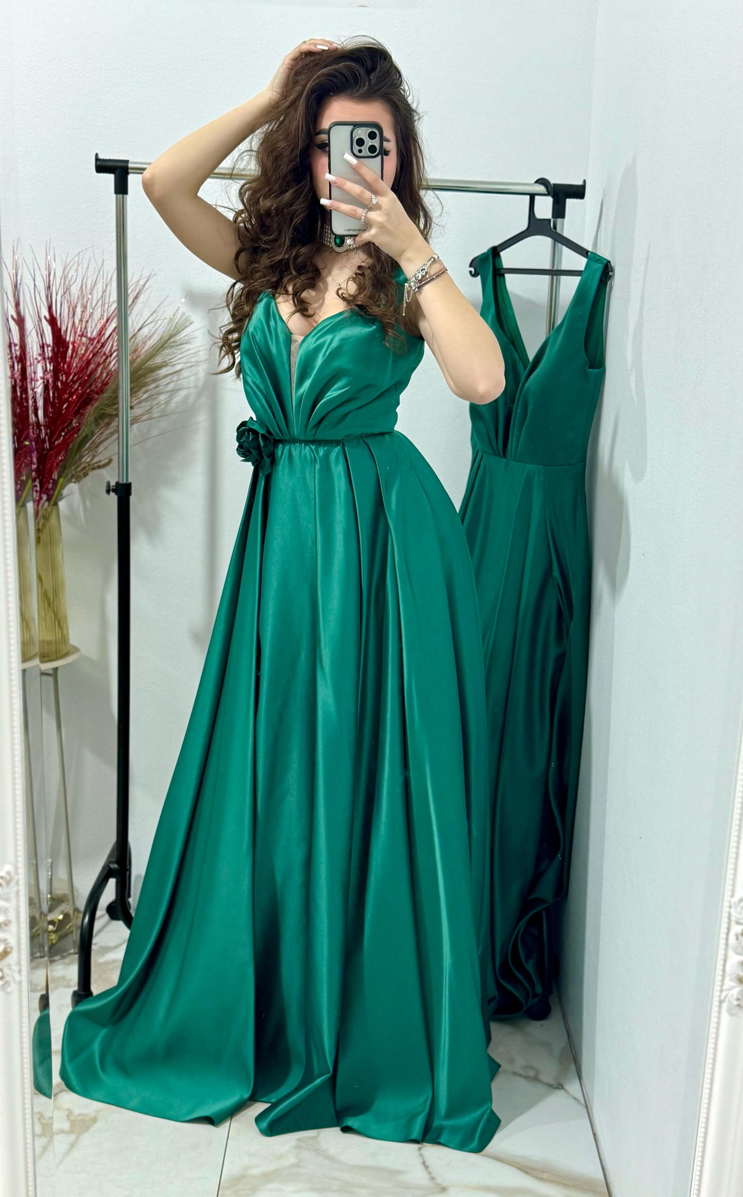Rochie de seara ,lunga din tafta verde Janice