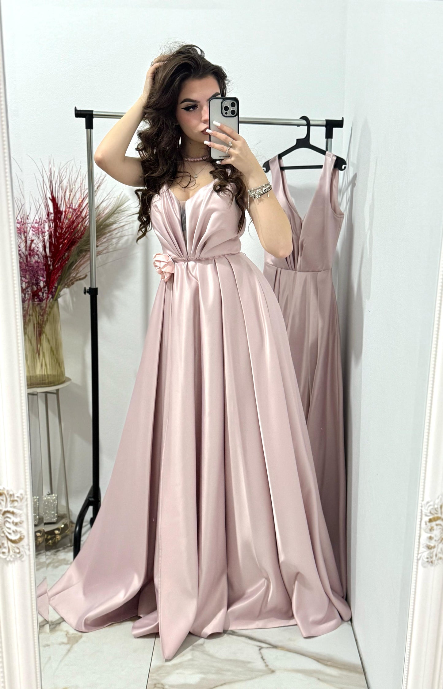 Rochie lunga din tafta roz Janice