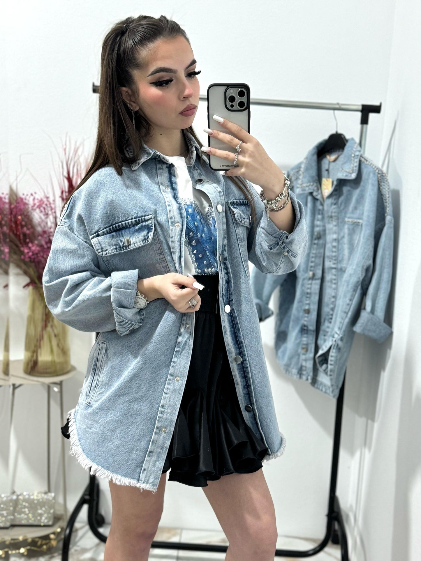 Geaca denim lunga Sylvester și Tweety