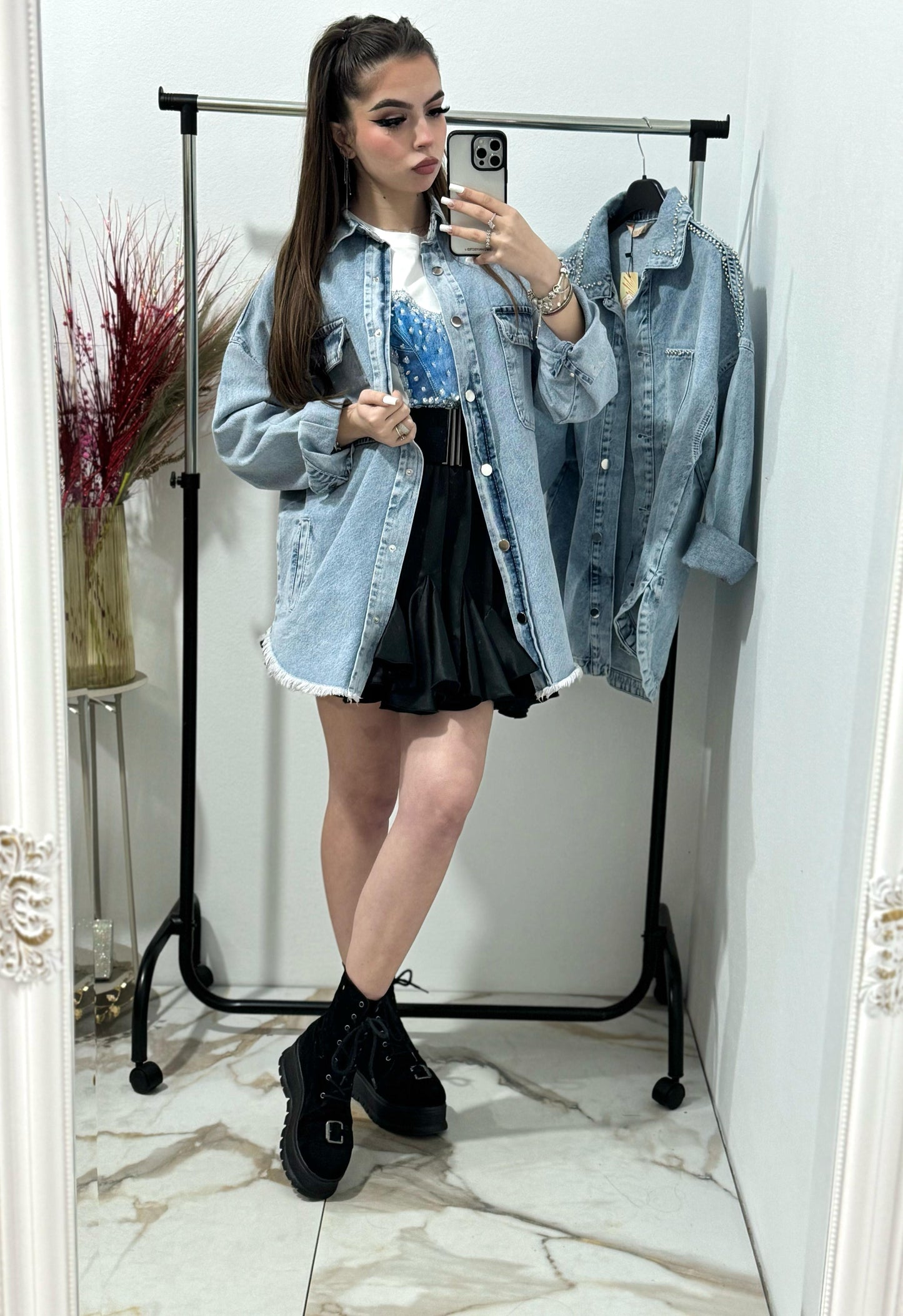Geaca denim lunga Sylvester și Tweety