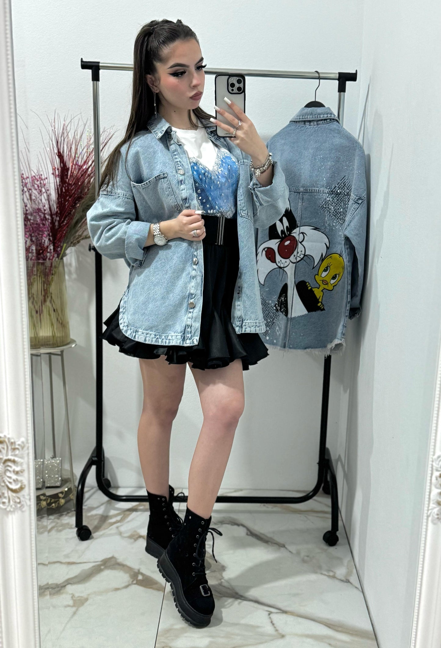 Geaca lunga denim Minnie Love