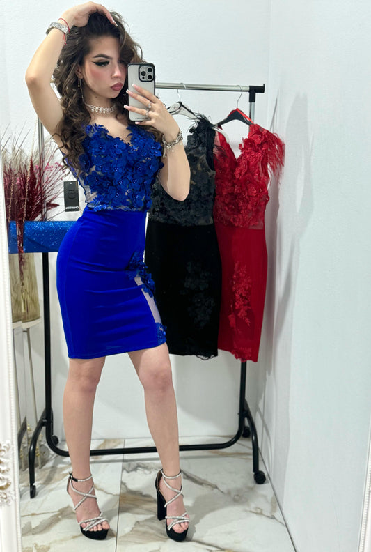 Rochie albastra,eleganta cu dantela 3D Paulinne