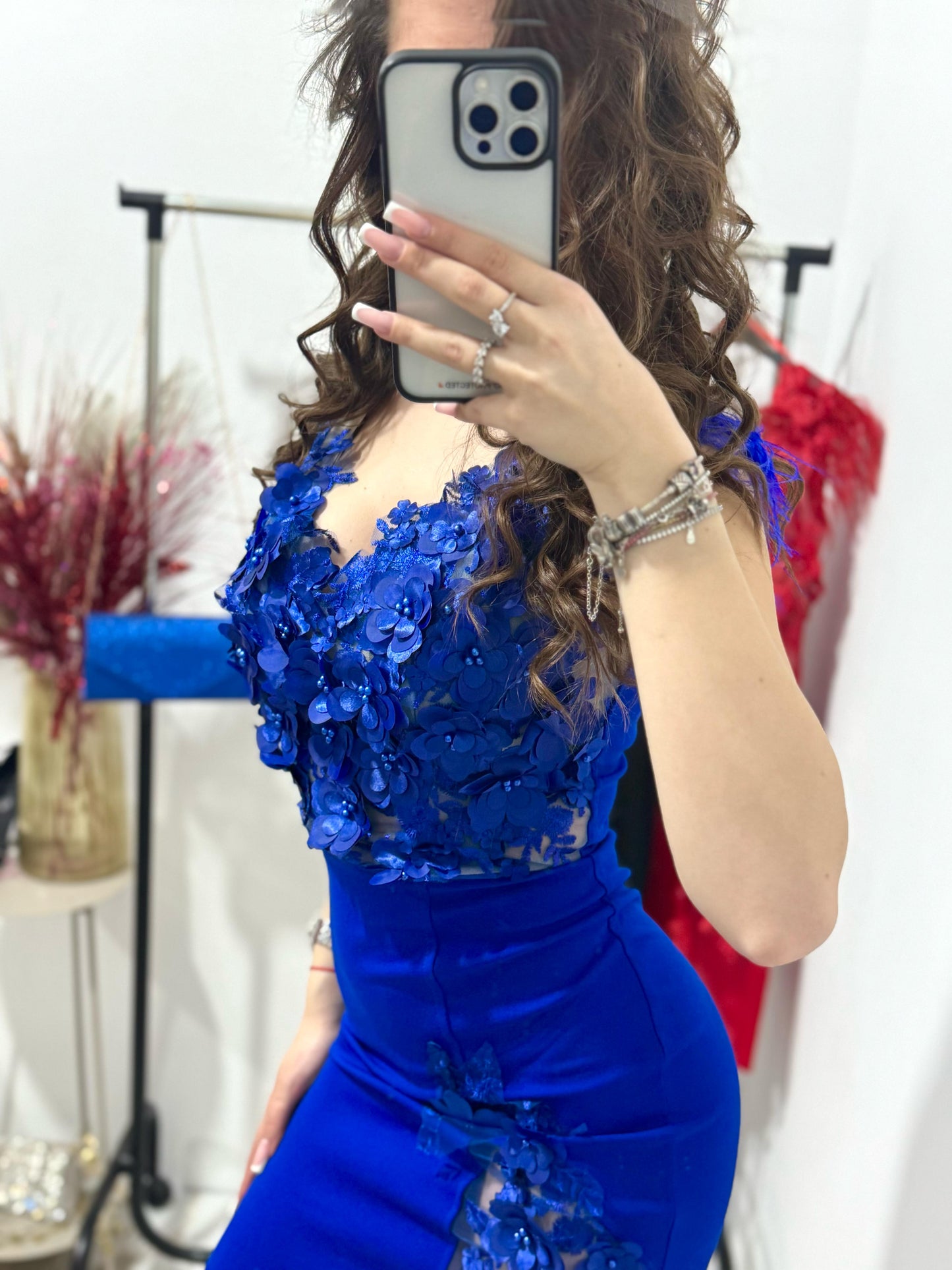 Rochie albastra,eleganta cu dantela 3D Paulinne