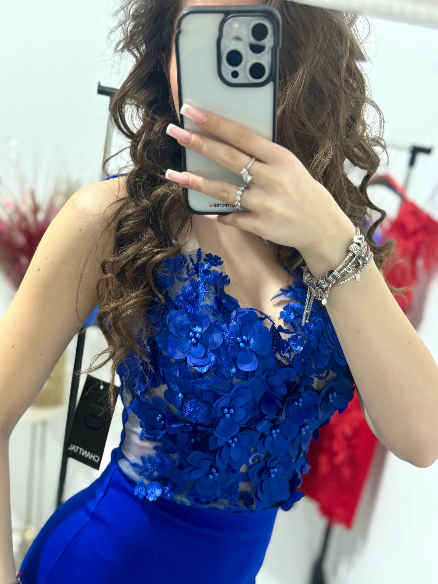 Rochie albastra,eleganta cu dantela 3D Paulinne