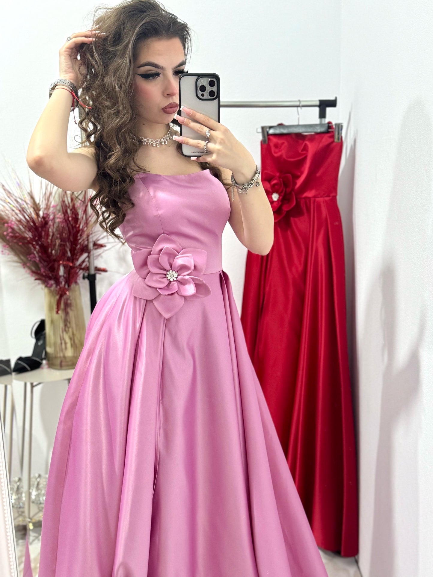 Rochie de seara,lunga din tafta roz plamaniu Victoria