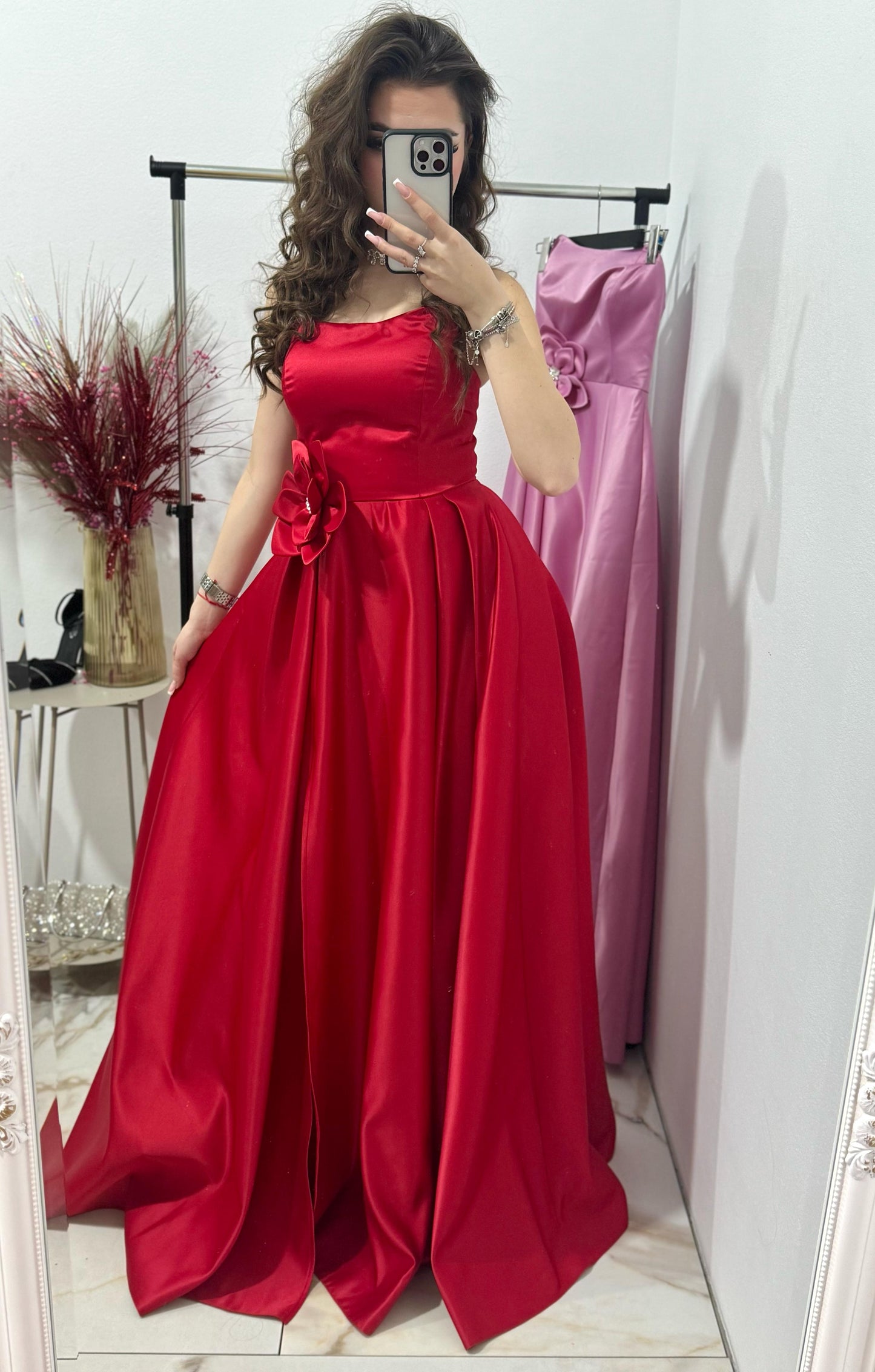 Rochie de seara ,lunga din tafta rosie Victoria