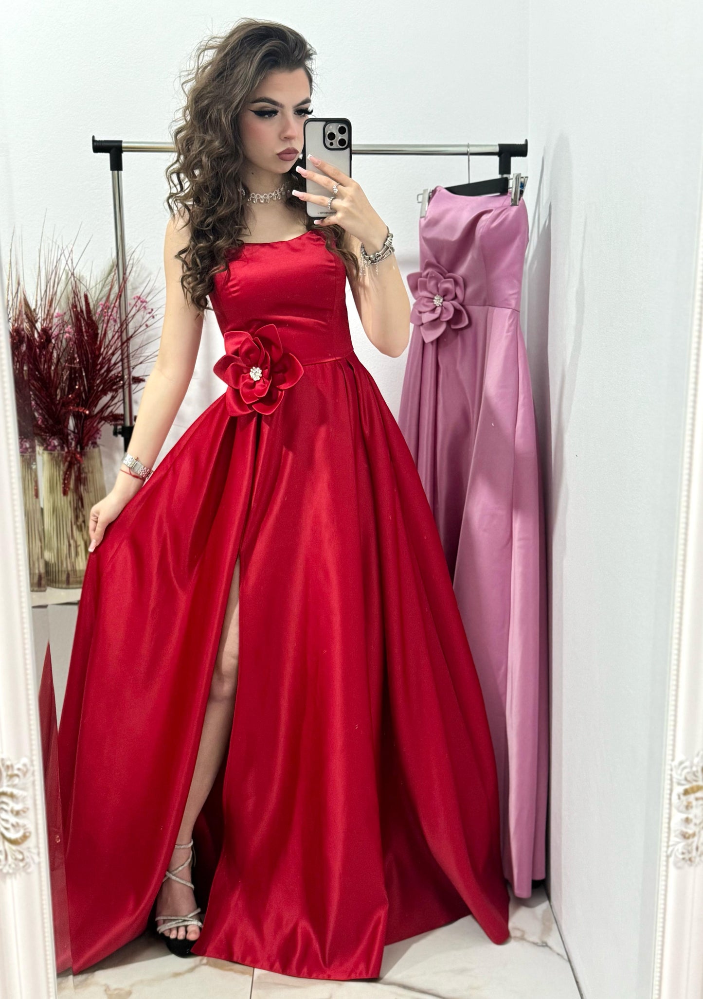 Rochie de seara ,lunga din tafta rosie Victoria