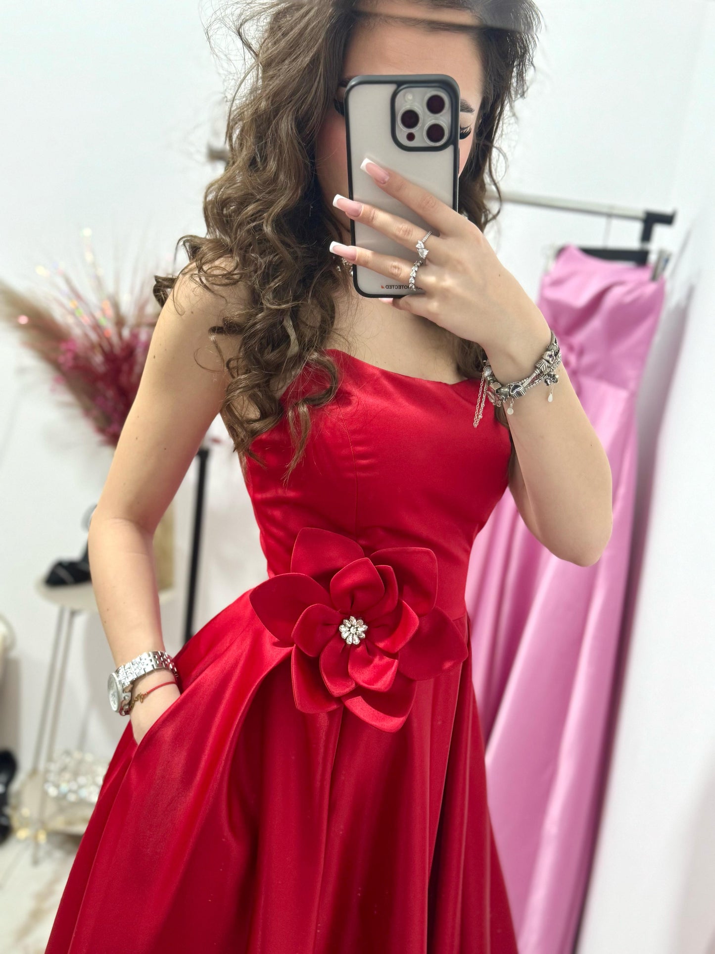 Rochie de seara ,lunga din tafta rosie Victoria