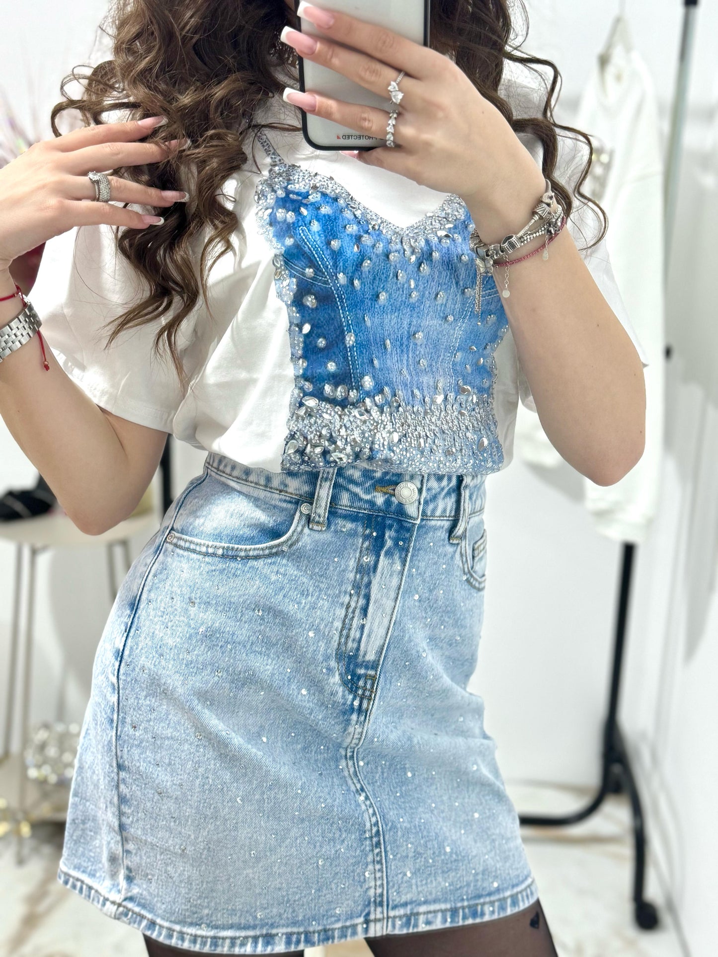 Fusta din denim cu cristale Felicia