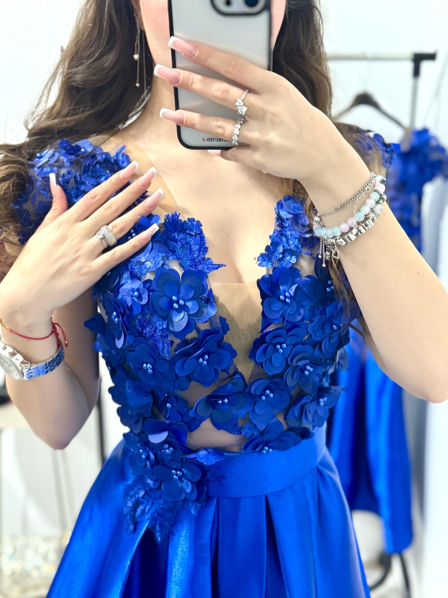 Rochie eleganta albastra Iris cu flori 3D