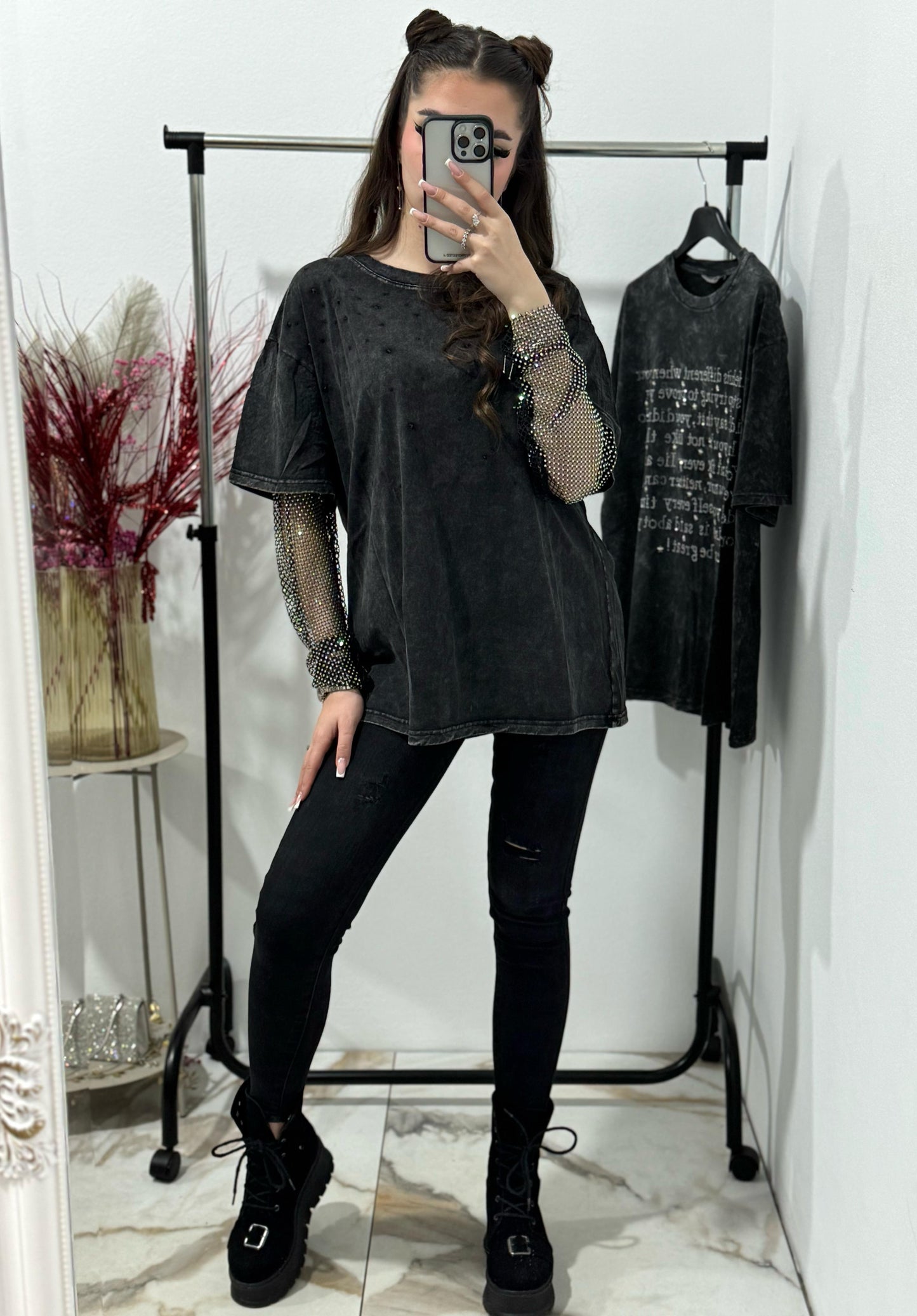 Tricou dama cu maneca din cristale