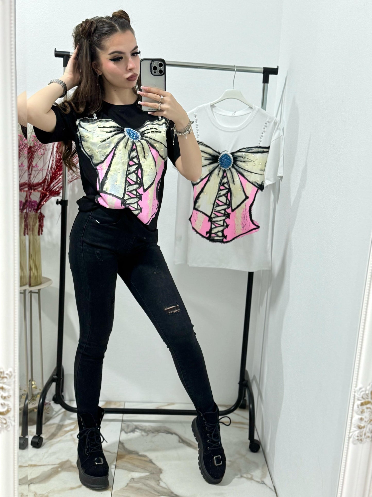 Tricou dama cu imprimeu corset