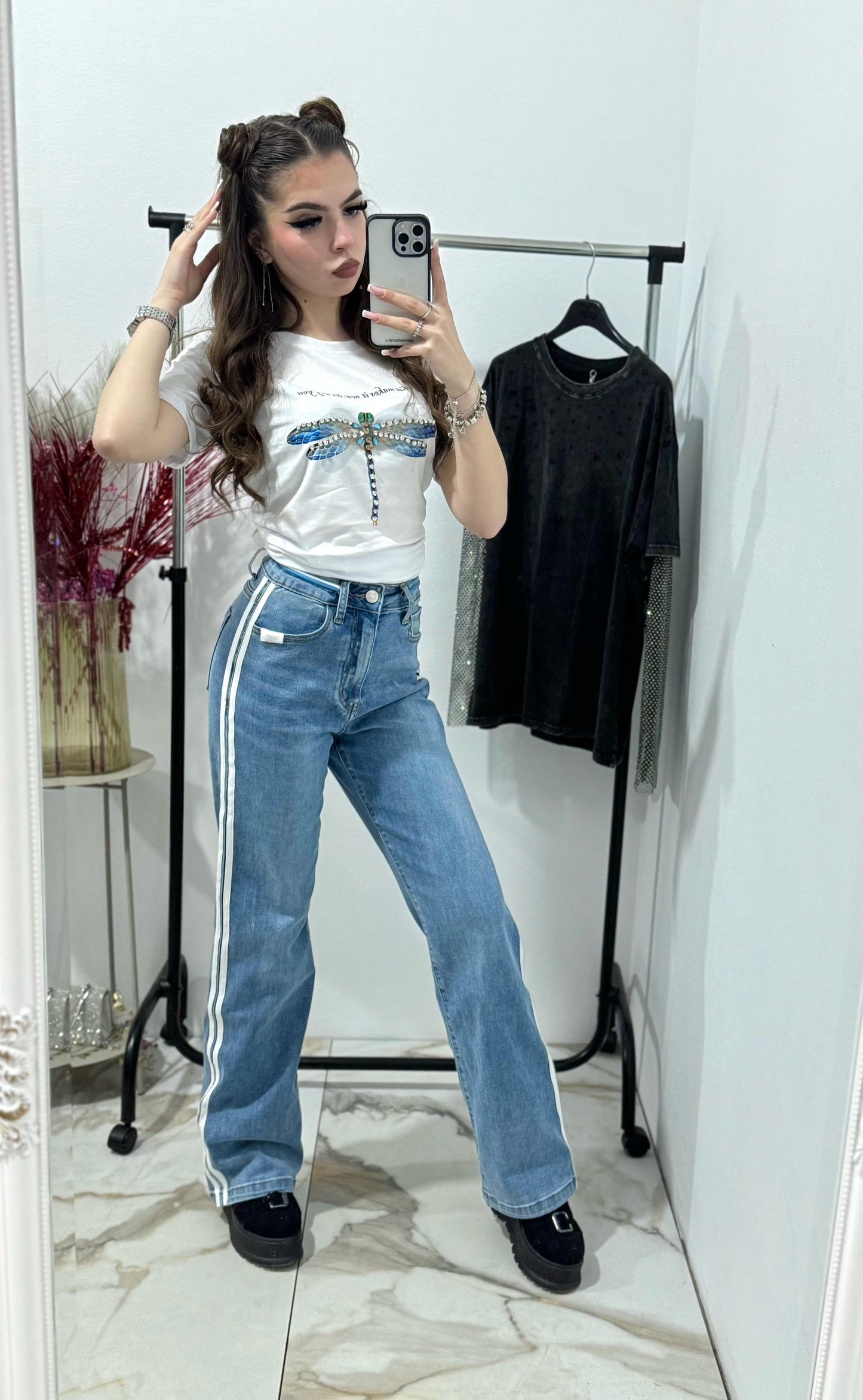 Blugi Wideleg cu dungi albe