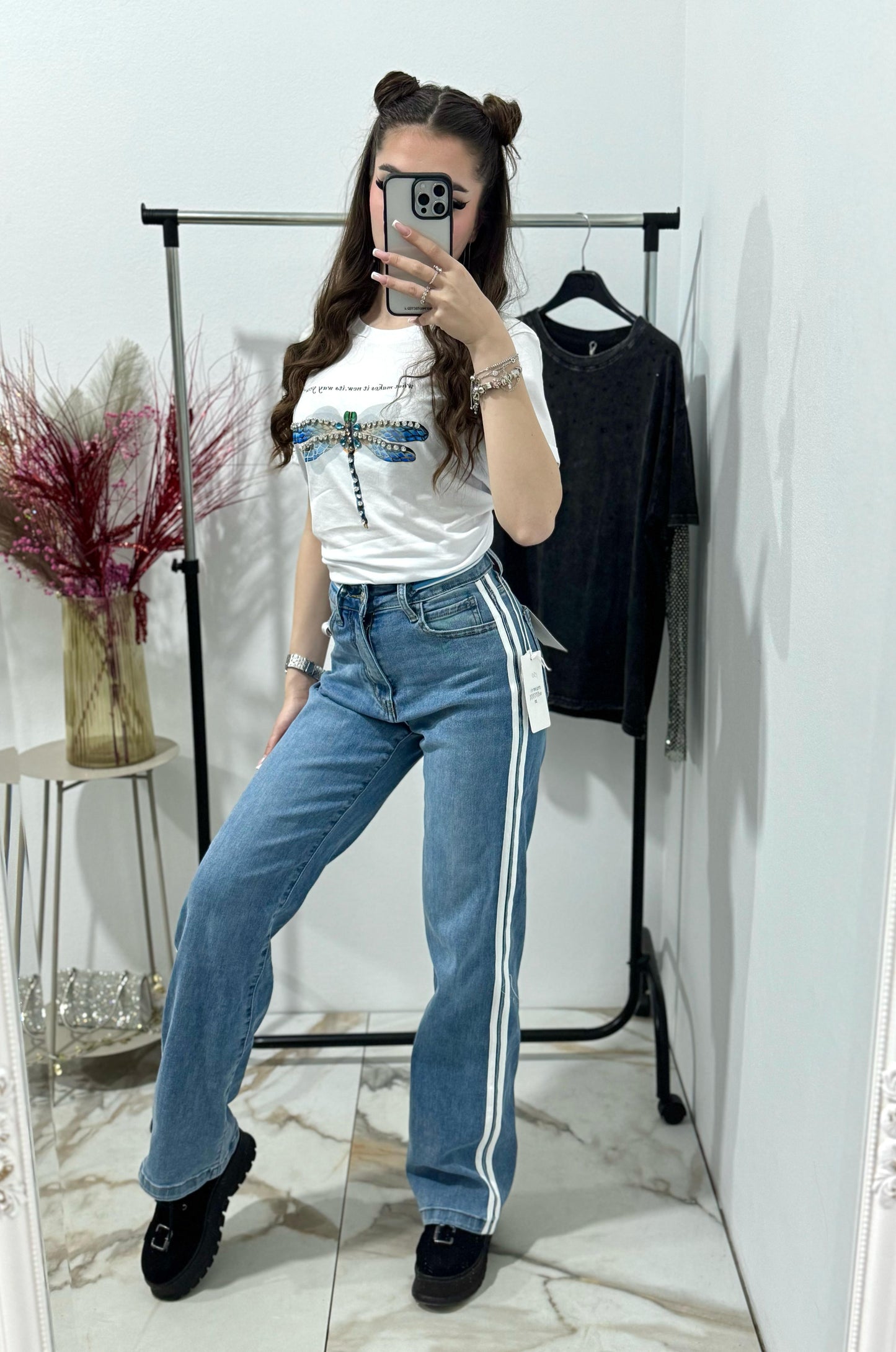 Blugi Wideleg cu dungi albe