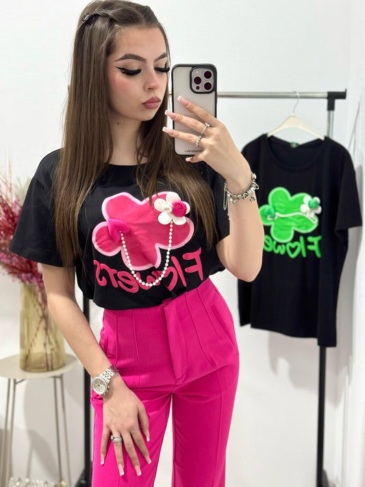 Tricou negru Flower