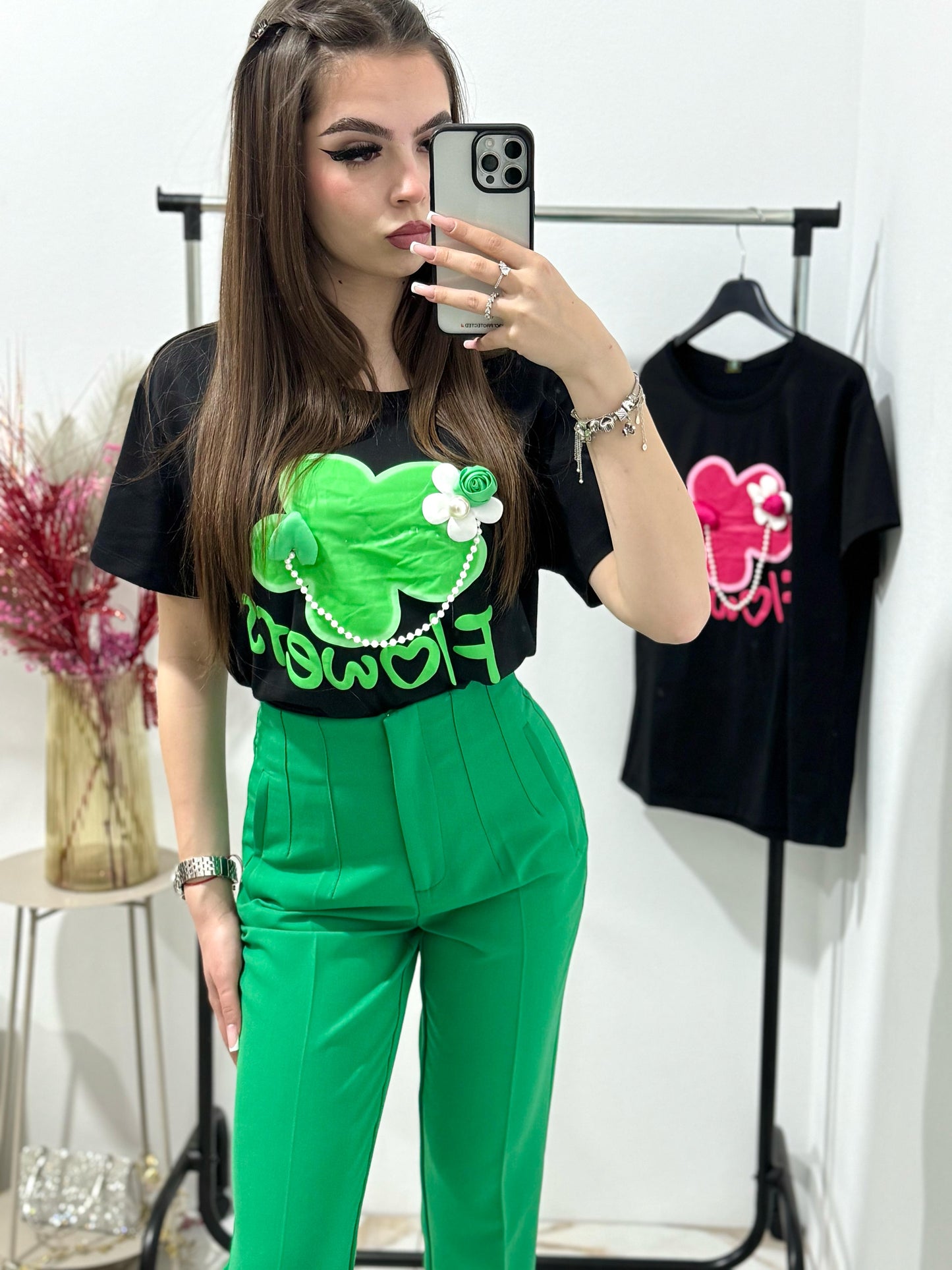 Pantalon verde cu talie inalta Caroline