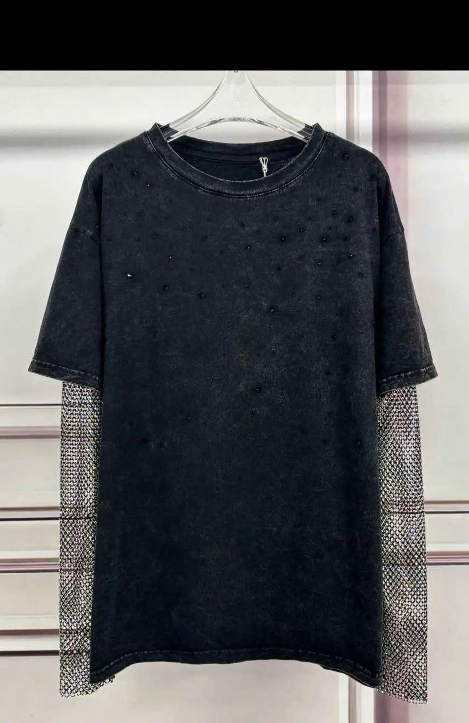 Tricou dama cu maneca din cristale