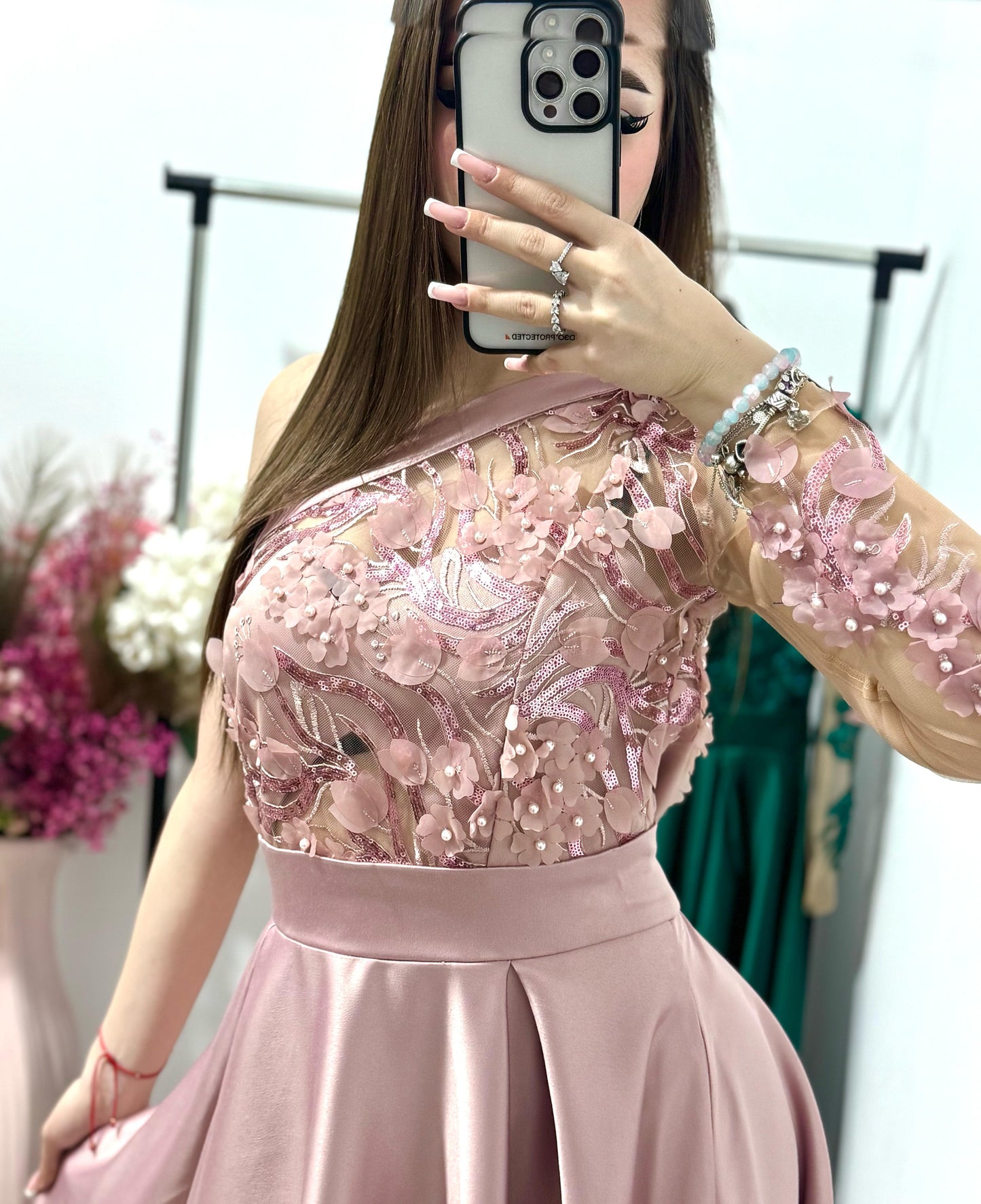 Rochie lunga eleganta din tafta roz Elegance