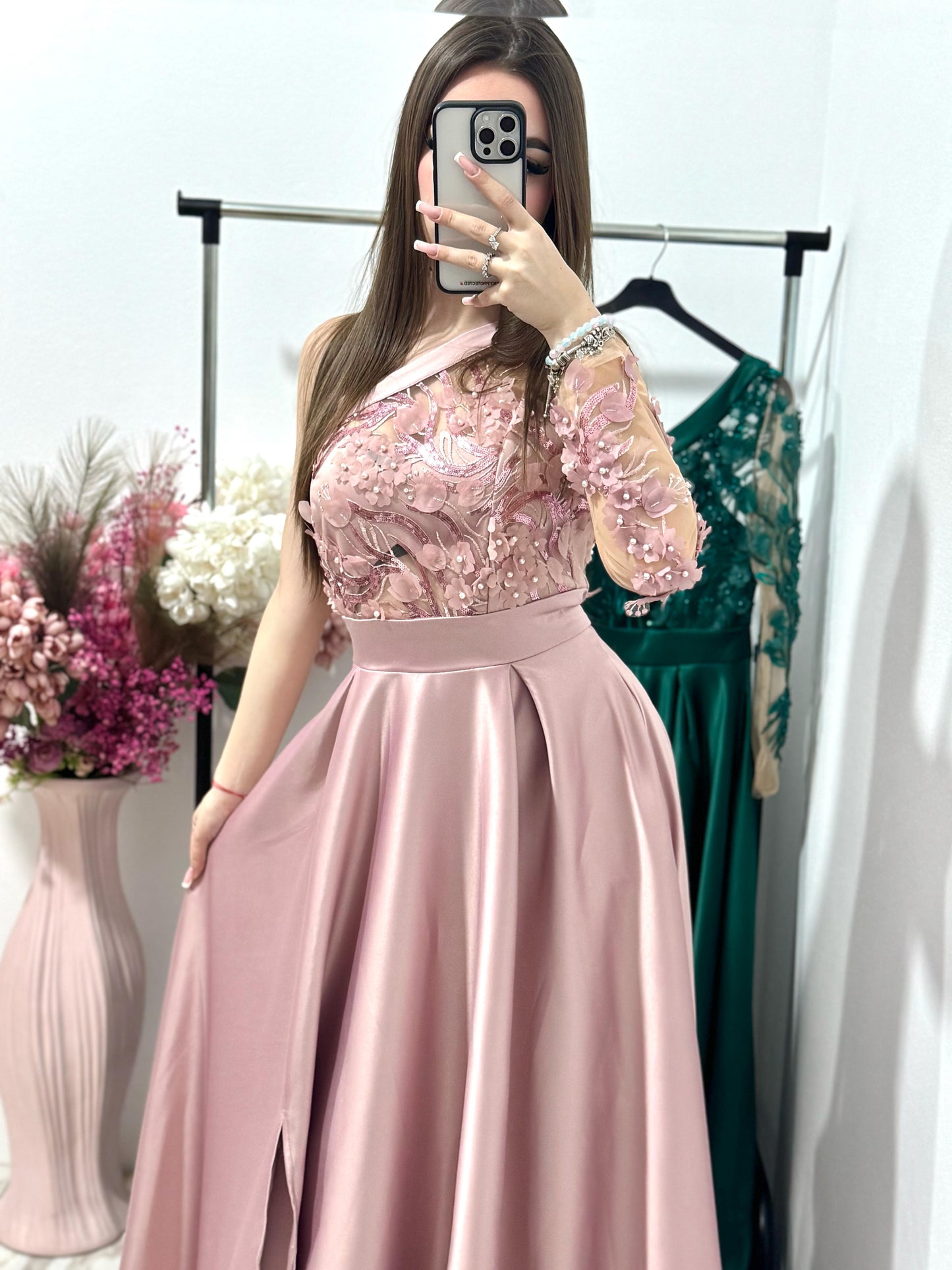 Rochie lunga eleganta din tafta roz Elegance