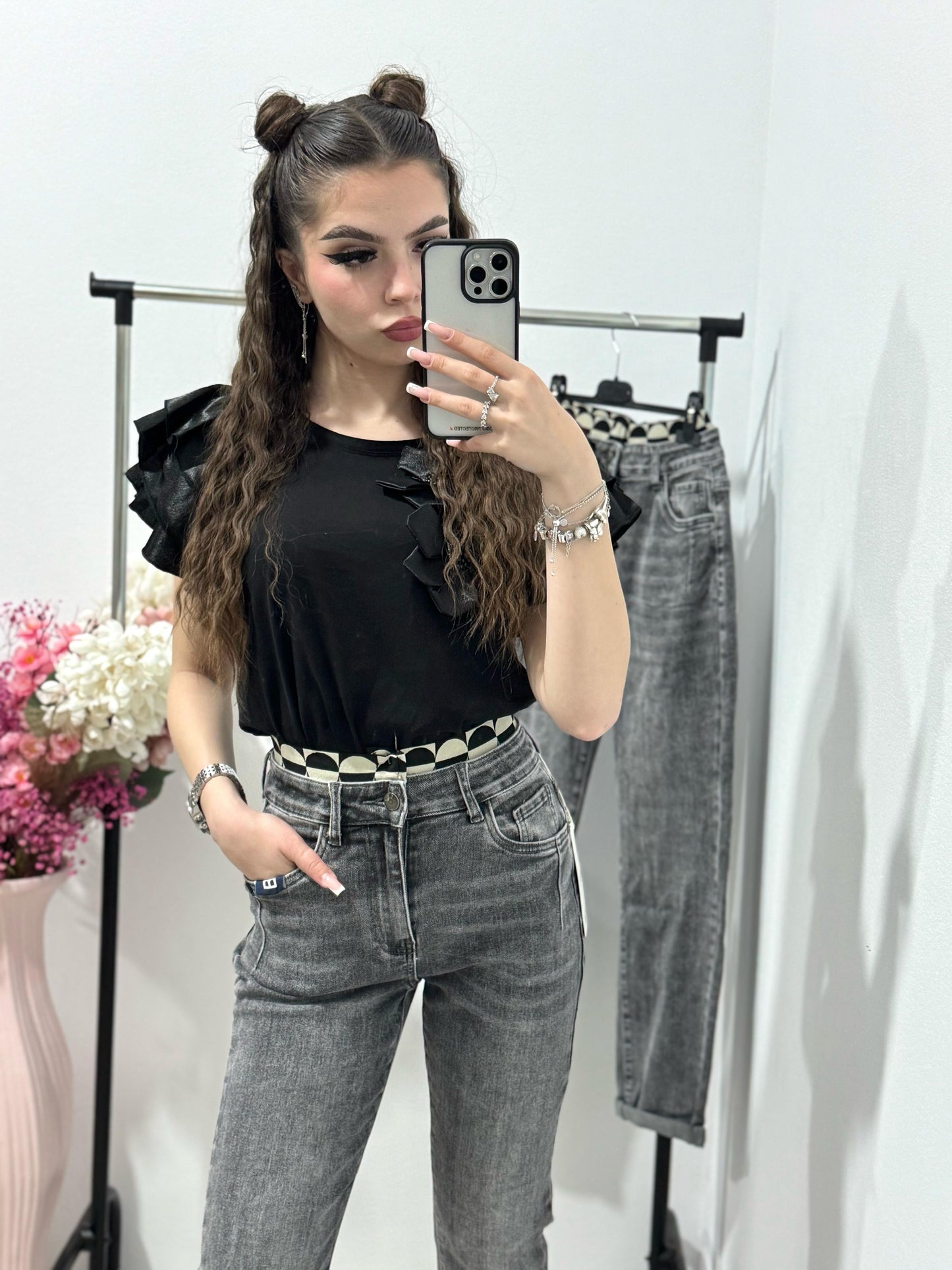 Blugi gri Momfit Anna