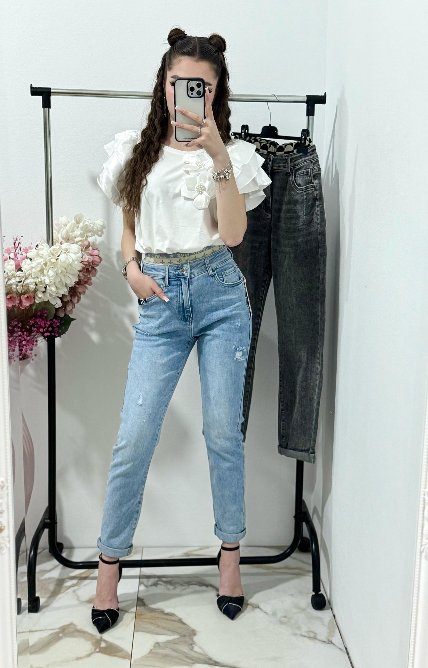 Blugi albaștri mom fit Anna